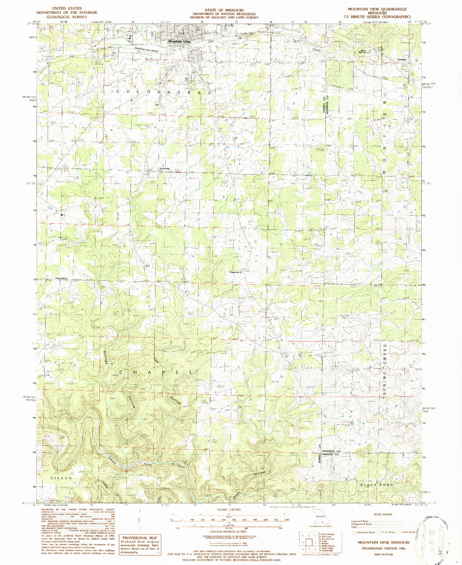 USGS 1:24000-SCALE QUADRANGLE FOR MOUNTAIN VIEW, MO 1986