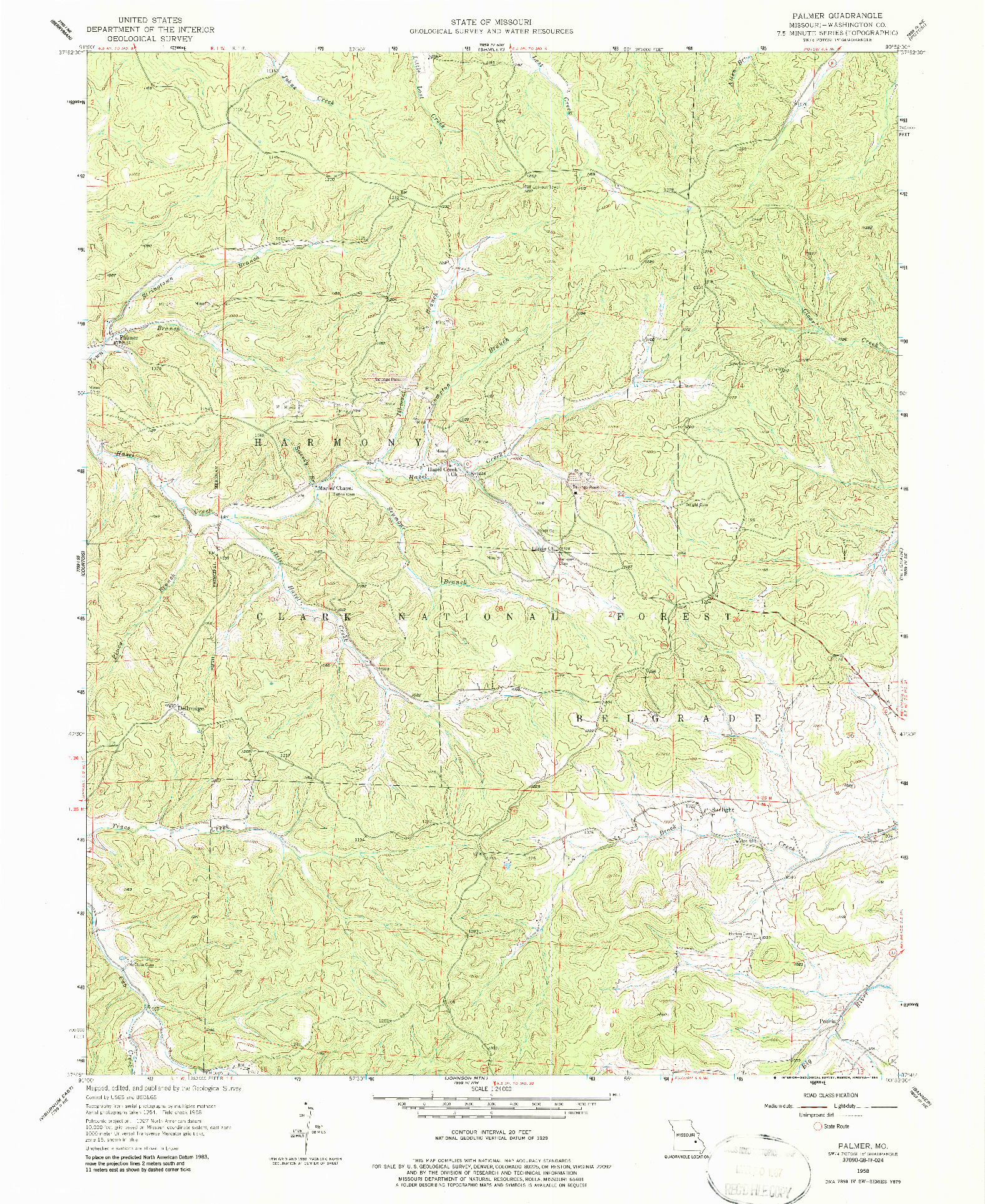 USGS 1:24000-SCALE QUADRANGLE FOR PALMER, MO 1958