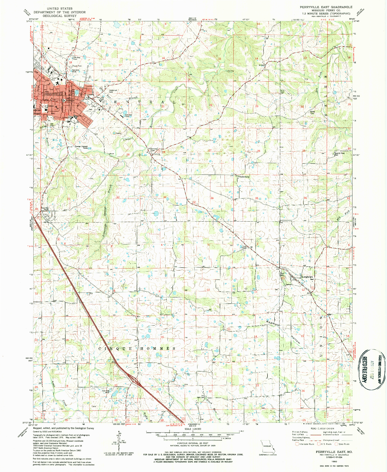 USGS 1:24000-SCALE QUADRANGLE FOR PERRYVILLE EAST, MO 1980