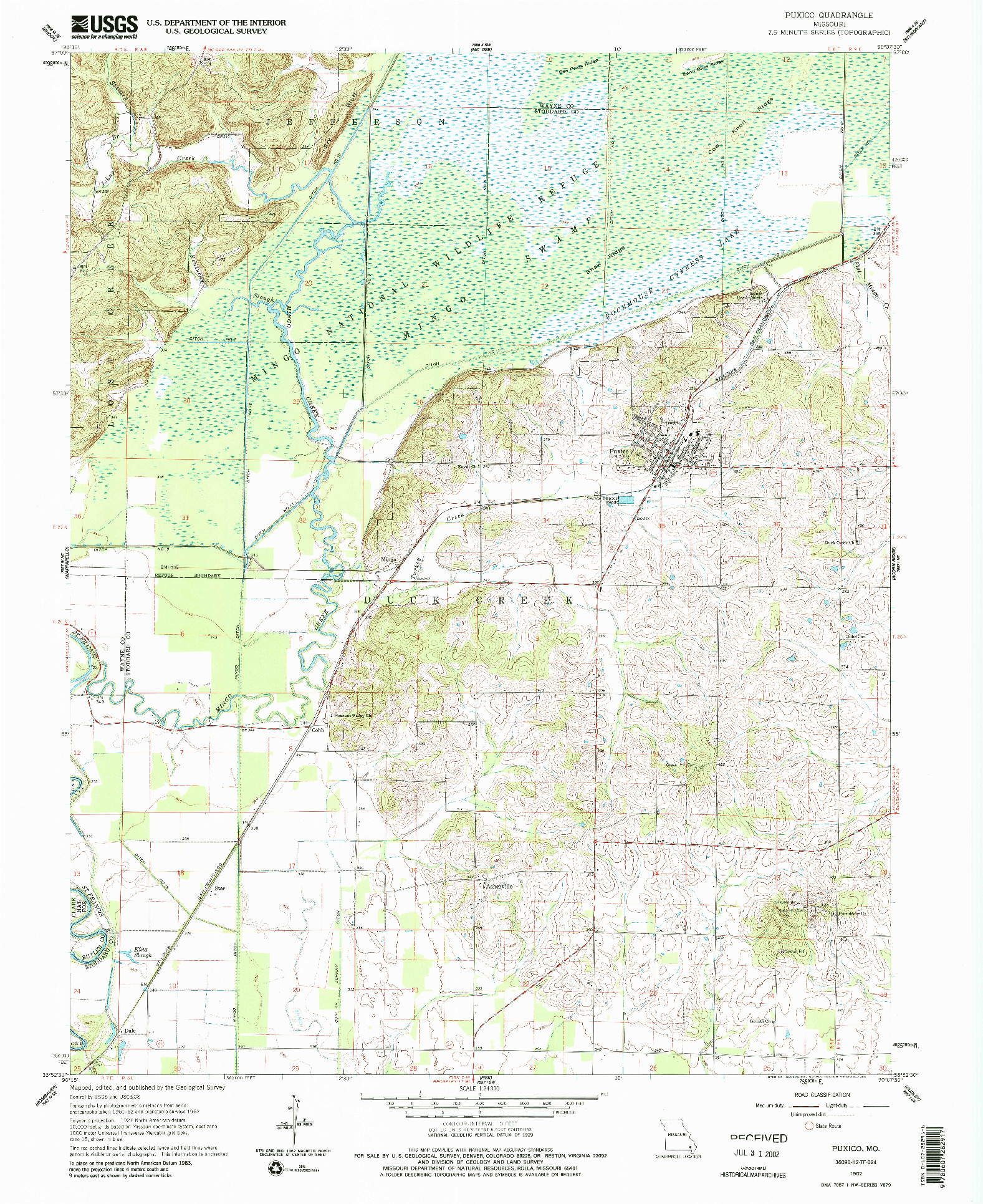 USGS 1:24000-SCALE QUADRANGLE FOR PUXICO, MO 1962