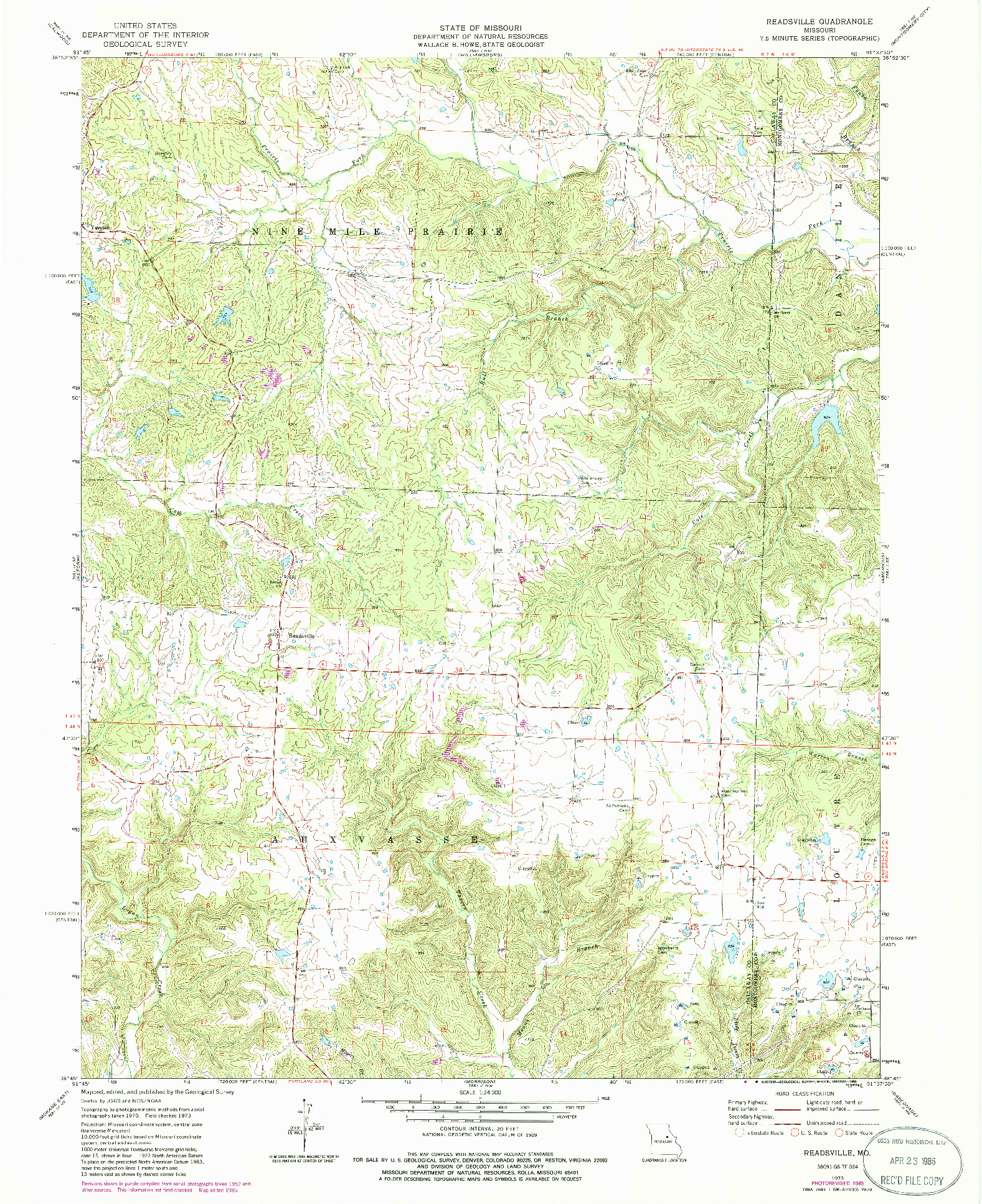 USGS 1:24000-SCALE QUADRANGLE FOR READSVILLE, MO 1973