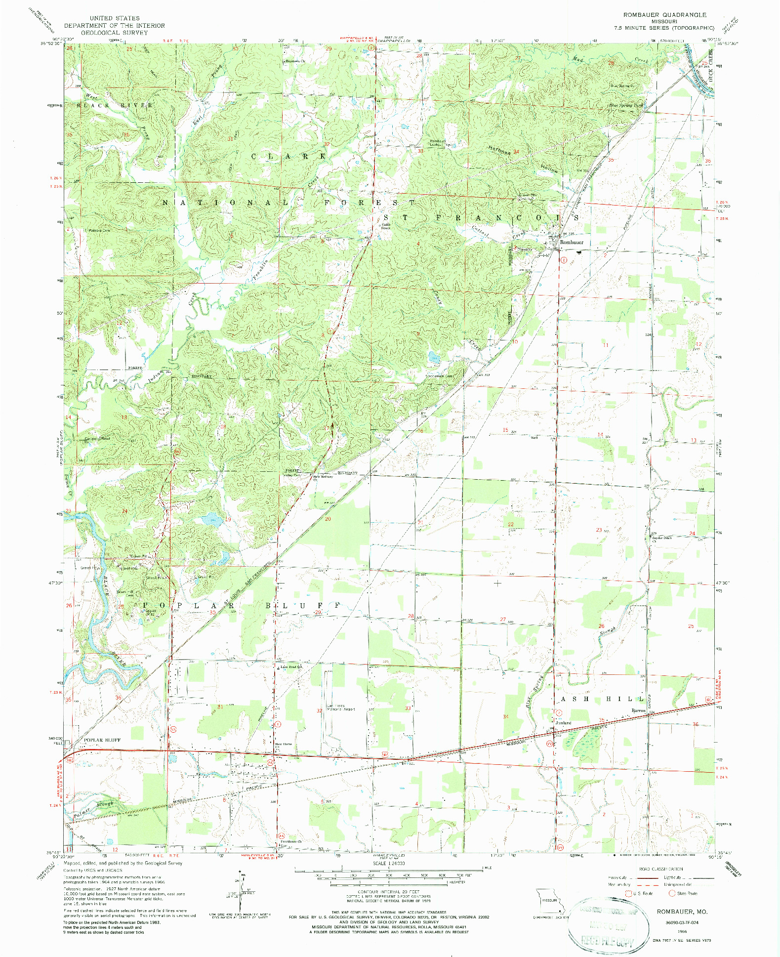 USGS 1:24000-SCALE QUADRANGLE FOR ROMBAUER, MO 1966