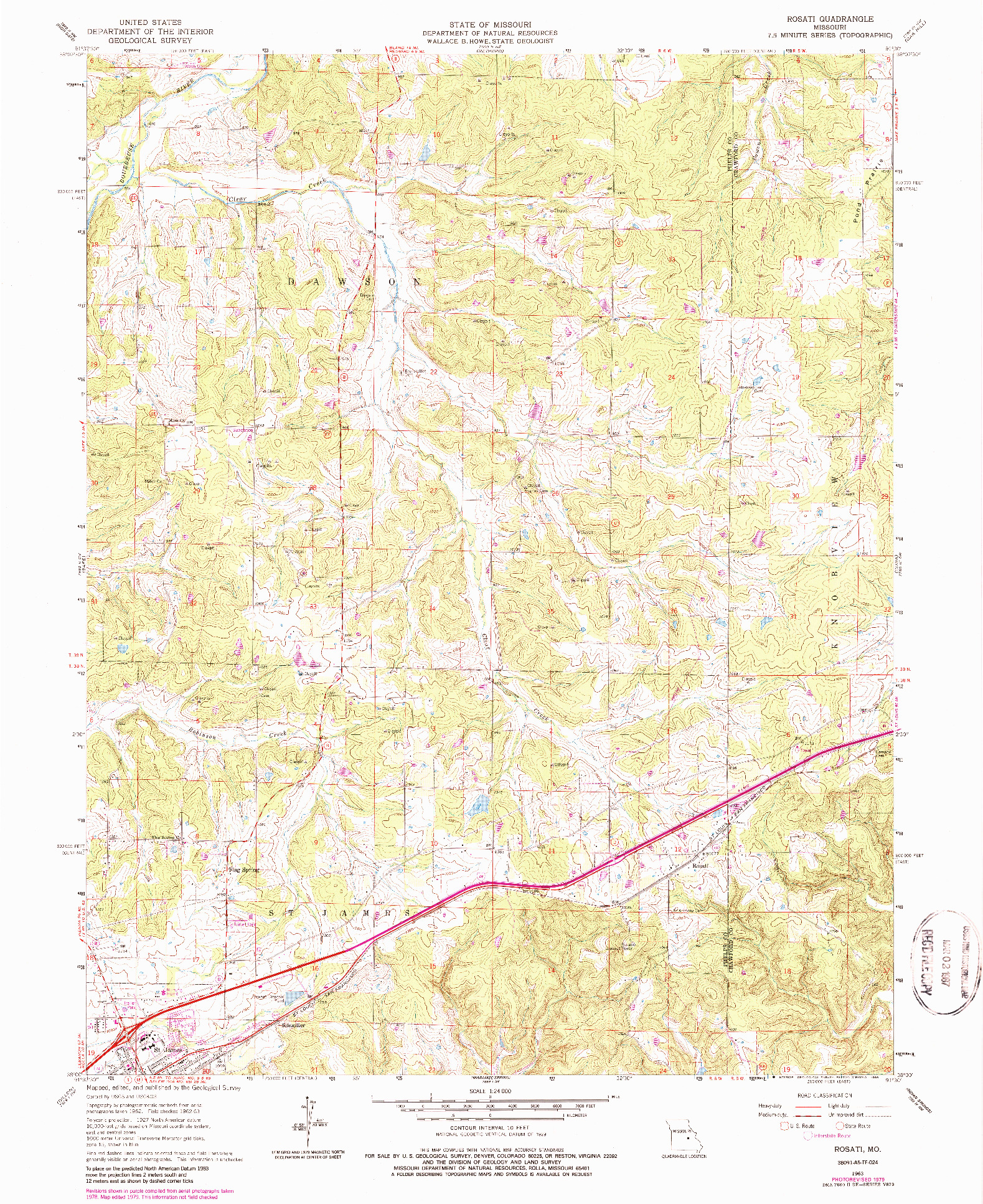 USGS 1:24000-SCALE QUADRANGLE FOR ROSATI, MO 1963