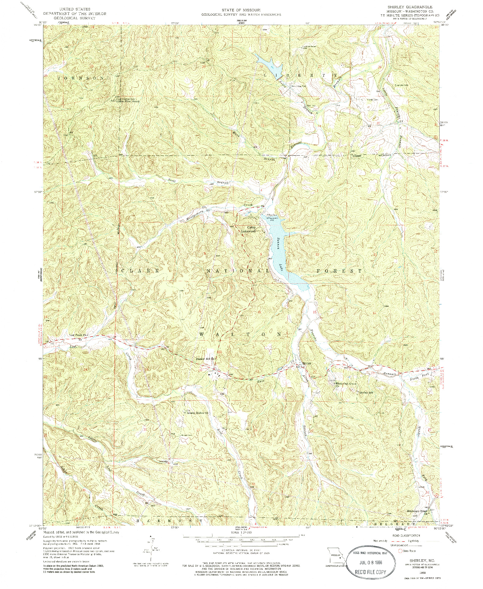 USGS 1:24000-SCALE QUADRANGLE FOR SHIRLEY, MO 1958