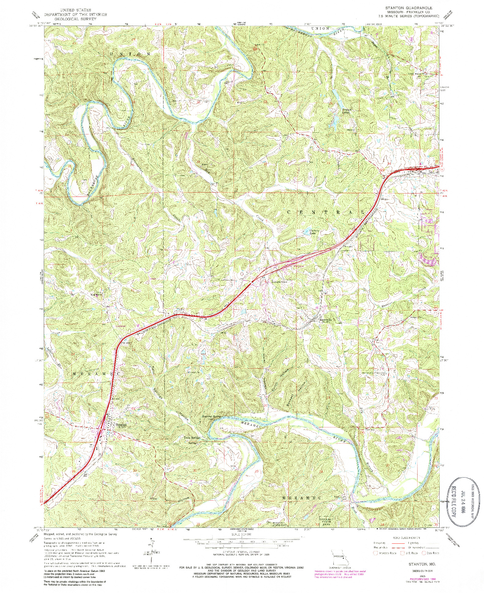 USGS 1:24000-SCALE QUADRANGLE FOR STANTON, MO 1965