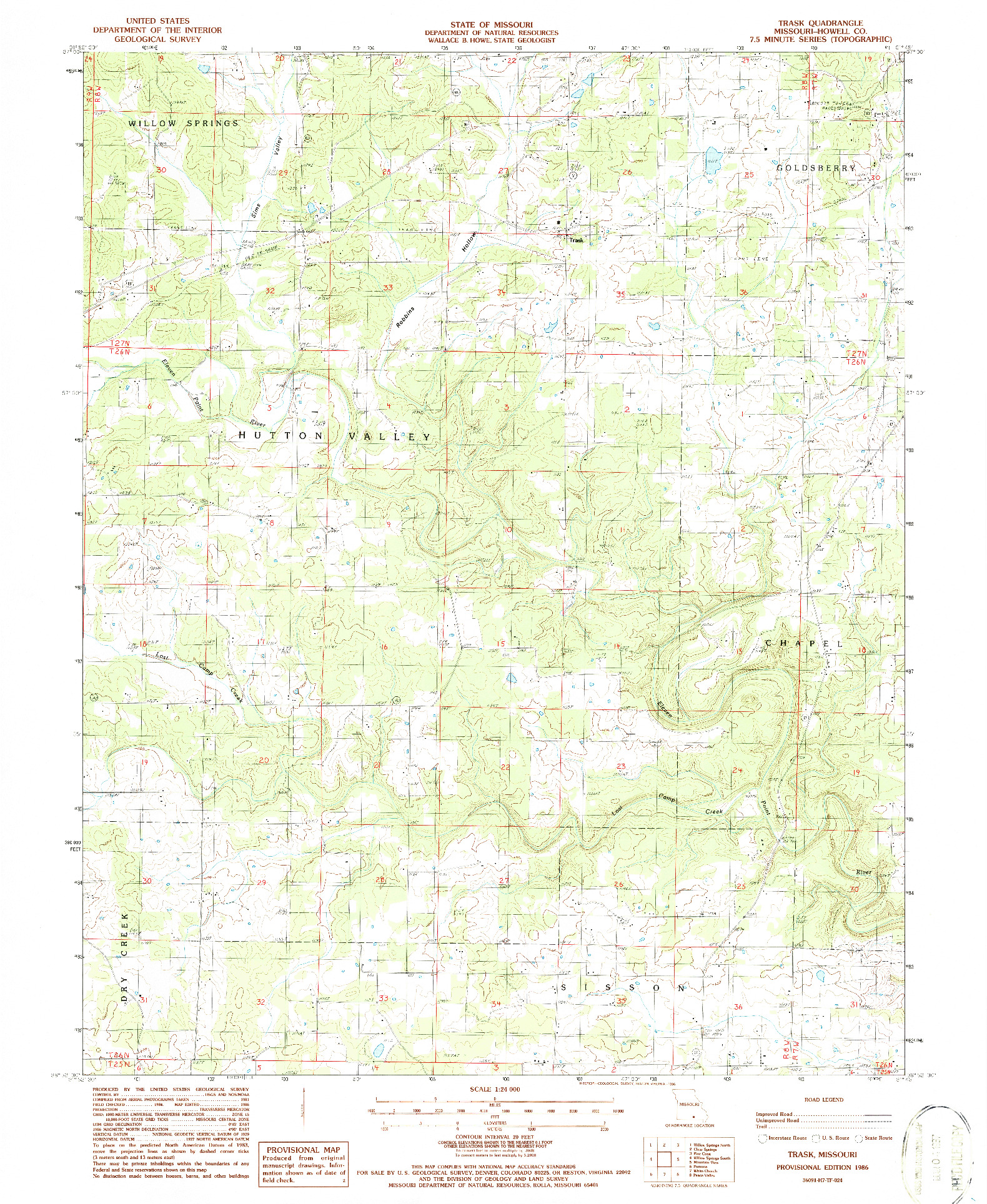 USGS 1:24000-SCALE QUADRANGLE FOR TRASK, MO 1986