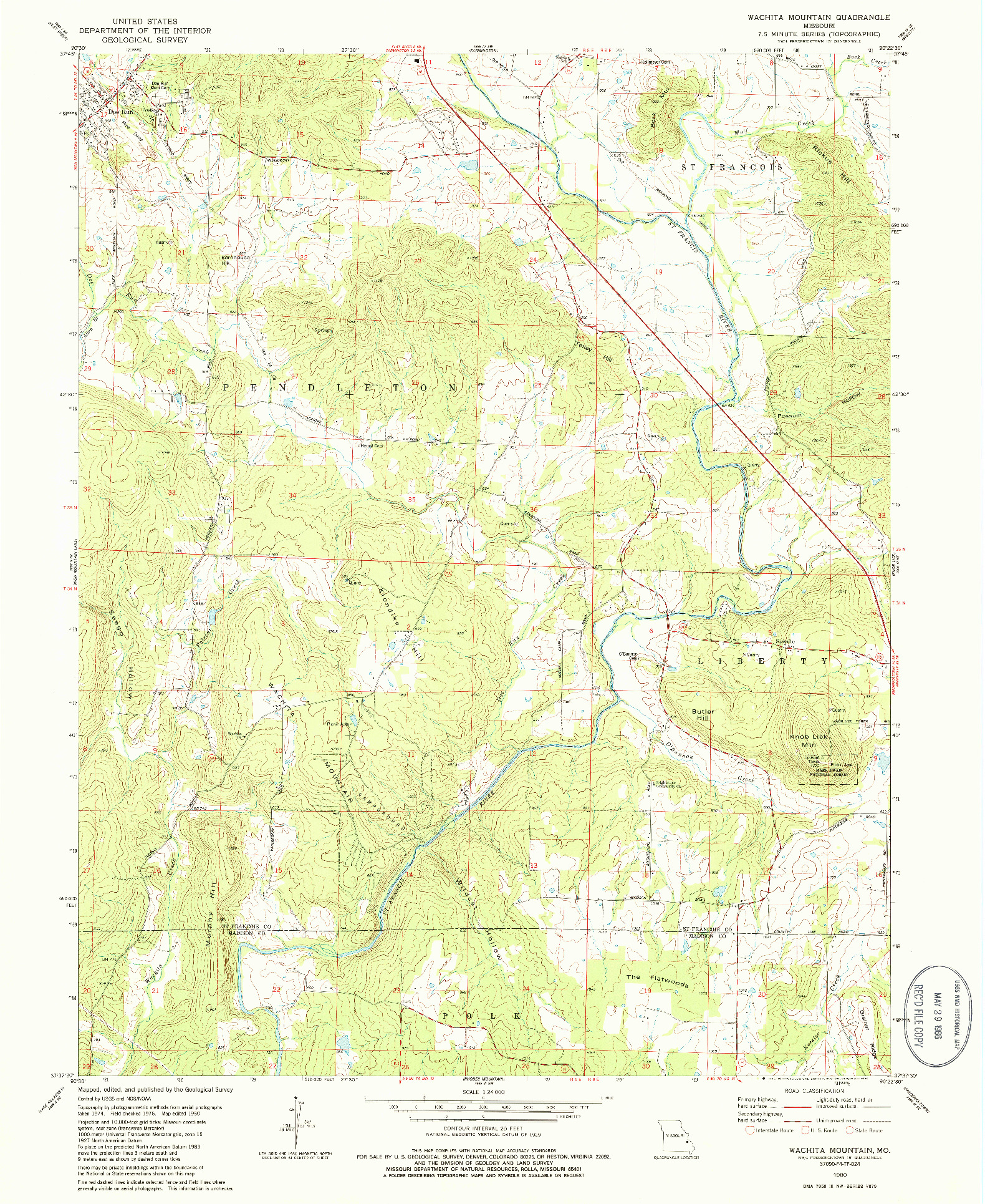 USGS 1:24000-SCALE QUADRANGLE FOR WACHITA MOUNTAIN, MO 1980