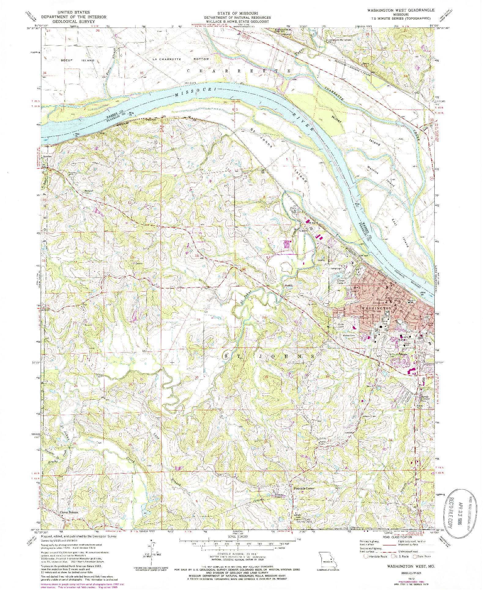 USGS 1:24000-SCALE QUADRANGLE FOR WASHINGTON WEST, MO 1973