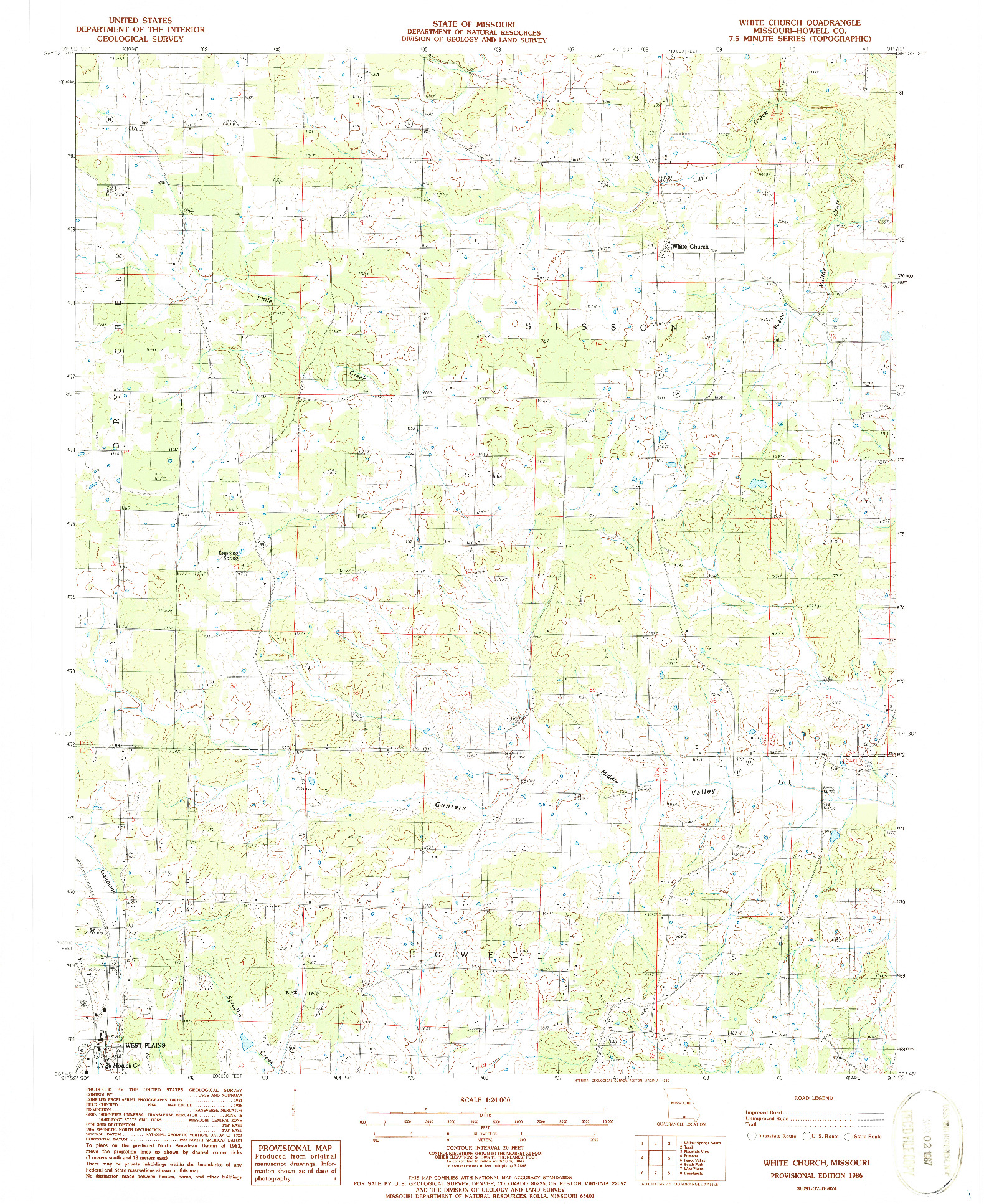 USGS 1:24000-SCALE QUADRANGLE FOR WHITE CHURCH, MO 1986