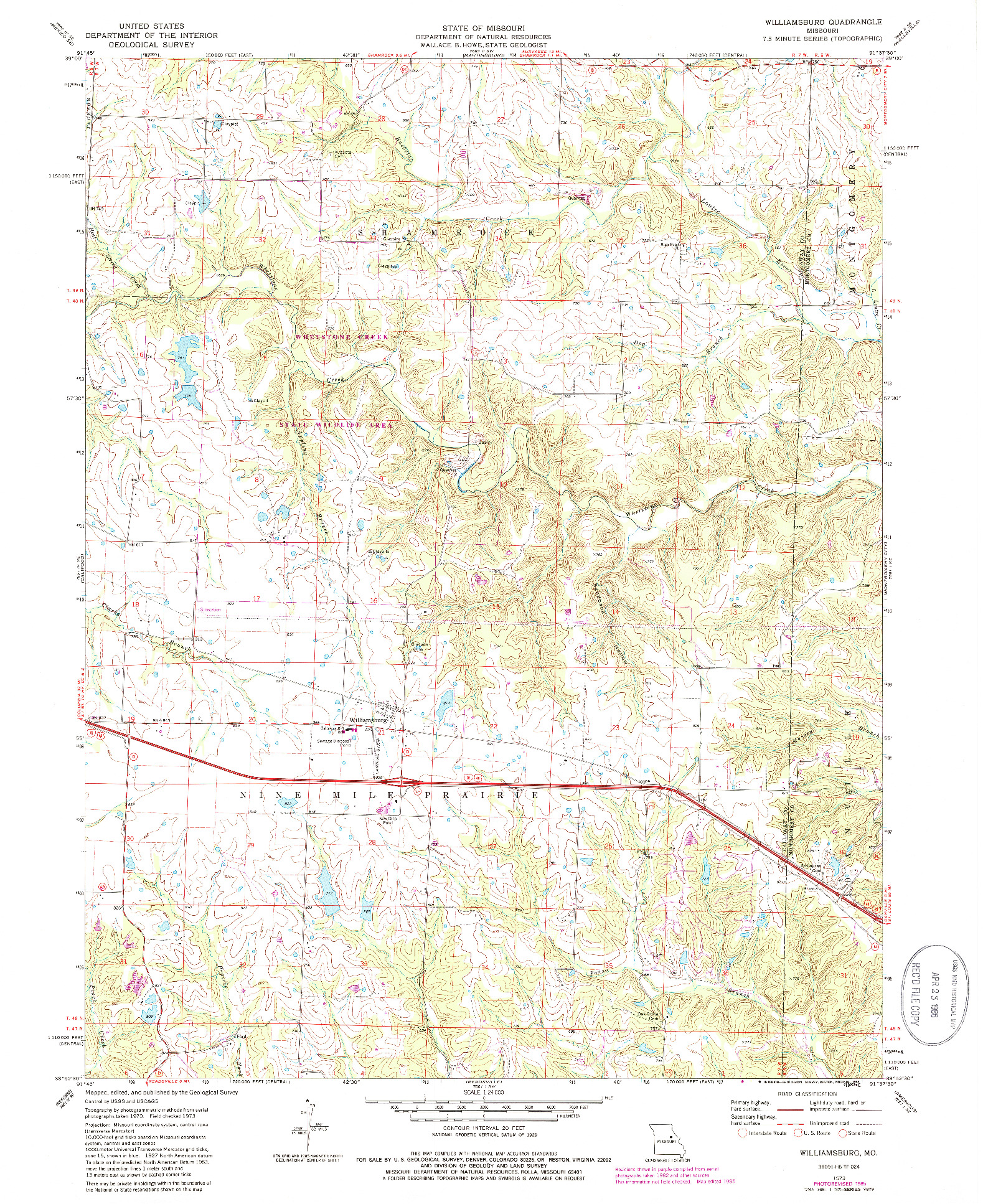 USGS 1:24000-SCALE QUADRANGLE FOR WILLIAMSBURG, MO 1973