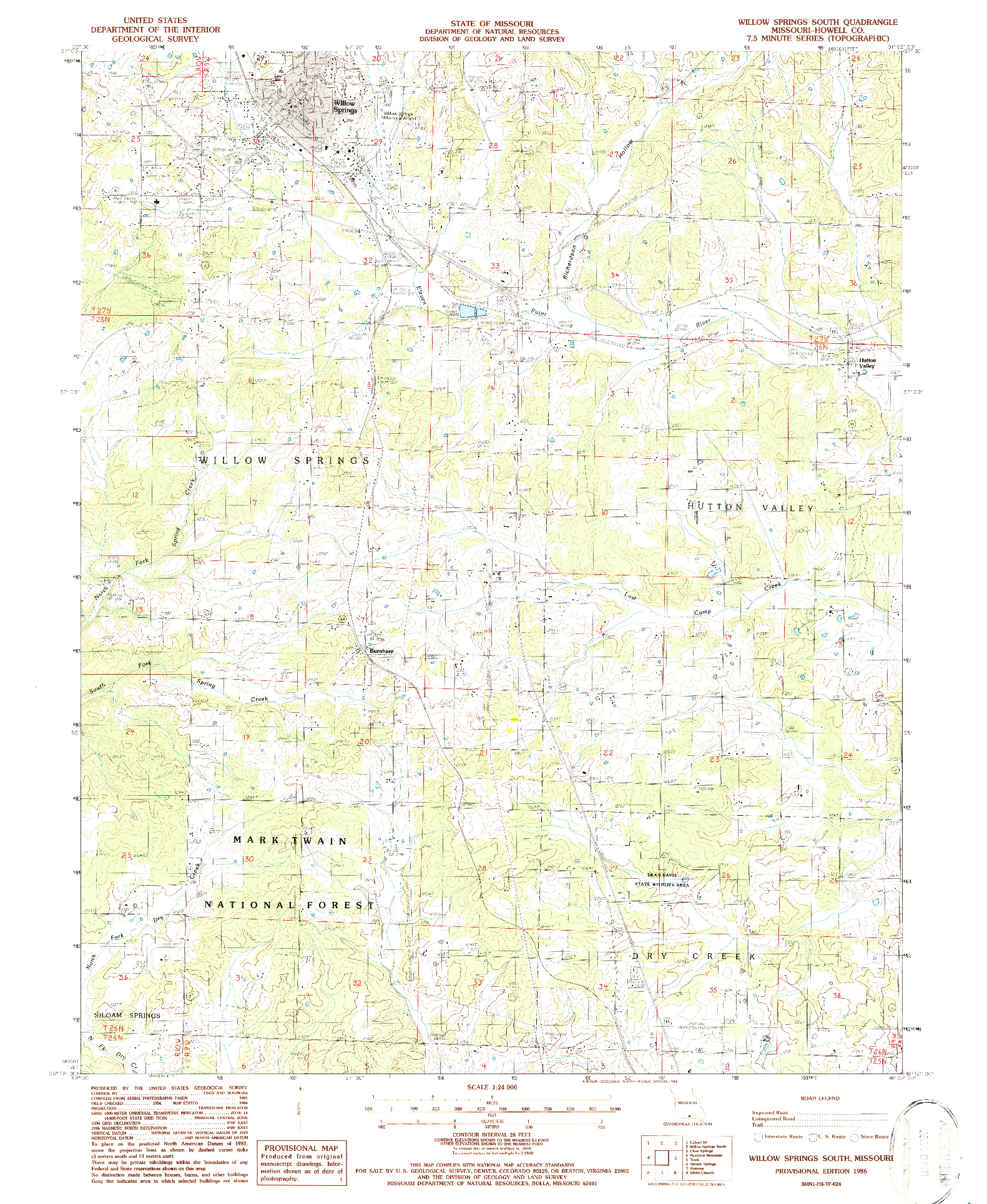 USGS 1:24000-SCALE QUADRANGLE FOR WILLOW SPRINGS SOUTH, MO 1986