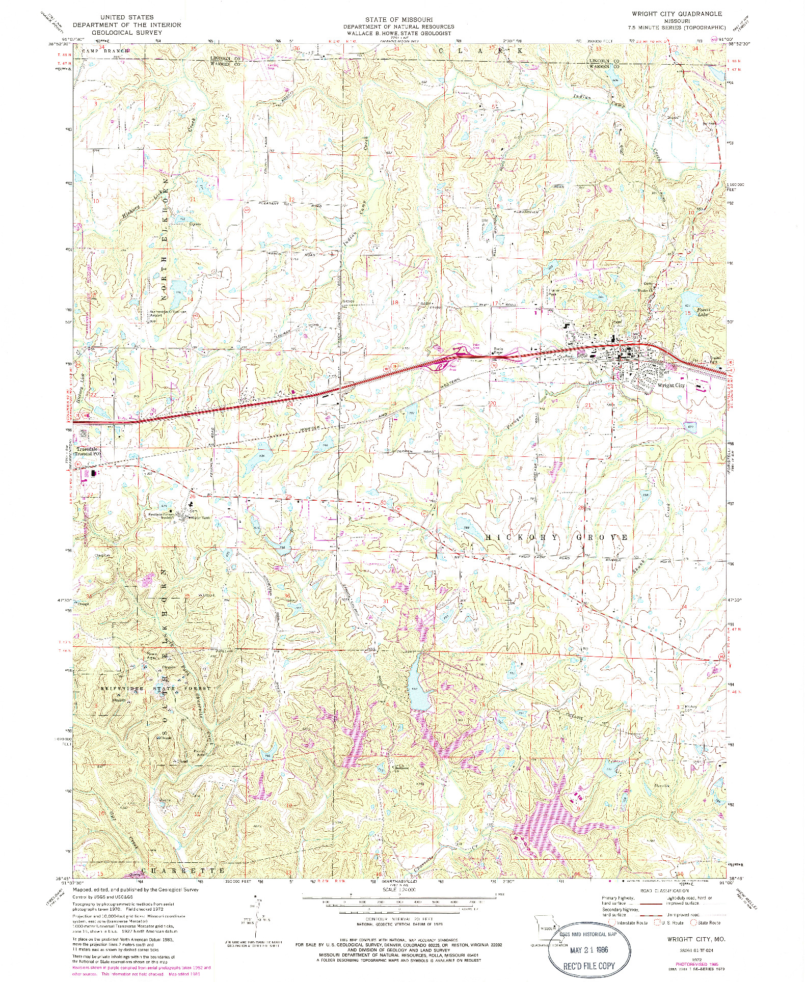 USGS 1:24000-SCALE QUADRANGLE FOR WRIGHT CITY, MO 1972