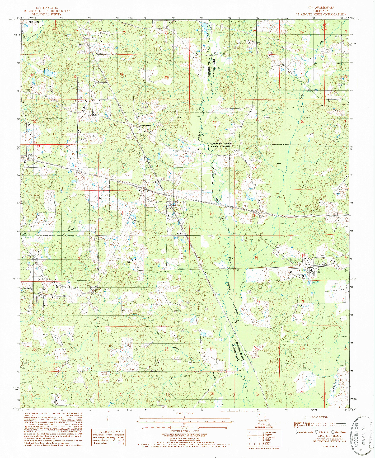 USGS 1:24000-SCALE QUADRANGLE FOR ADA, LA 1986