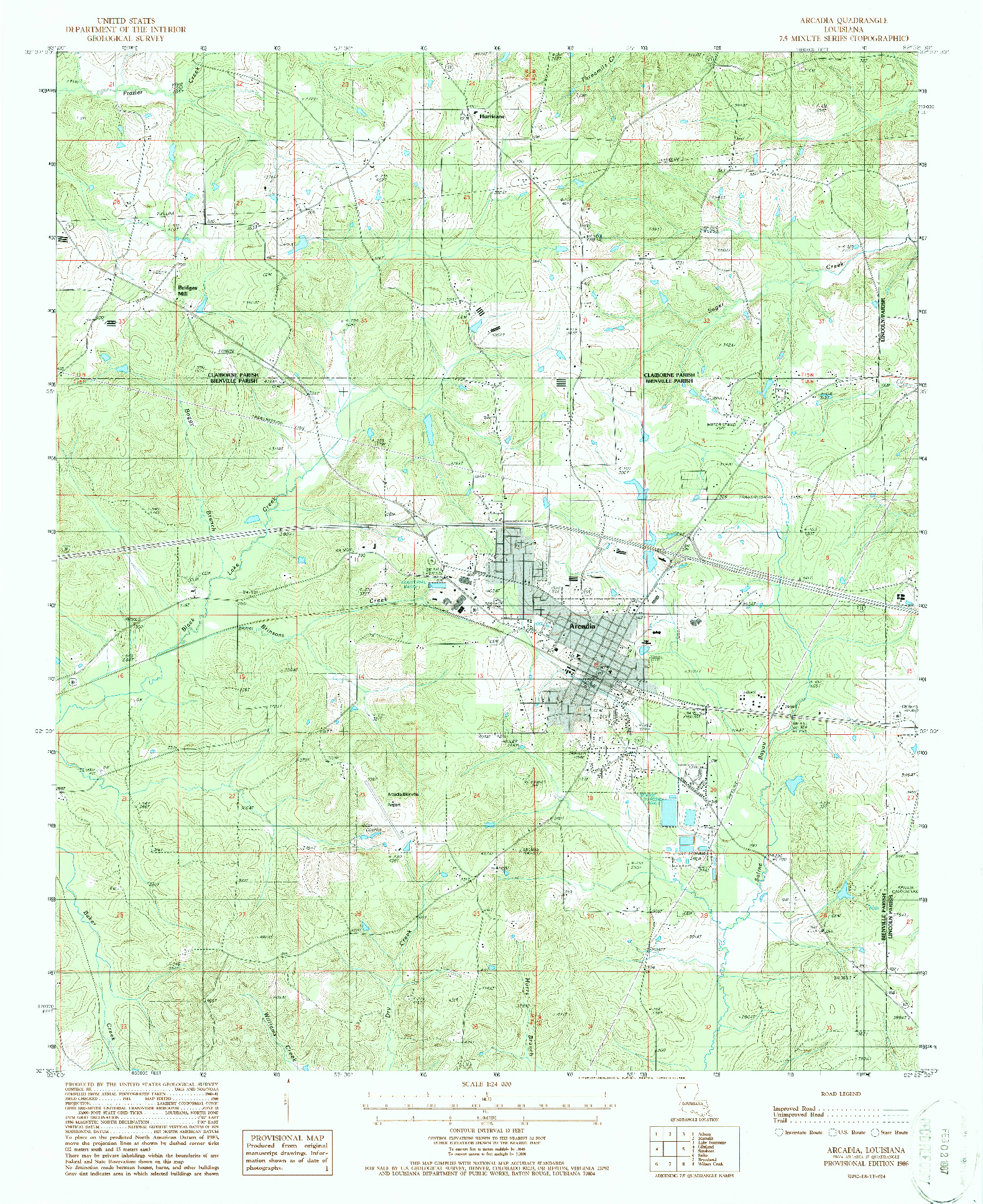 USGS 1:24000-SCALE QUADRANGLE FOR ARCADIA, LA 1986