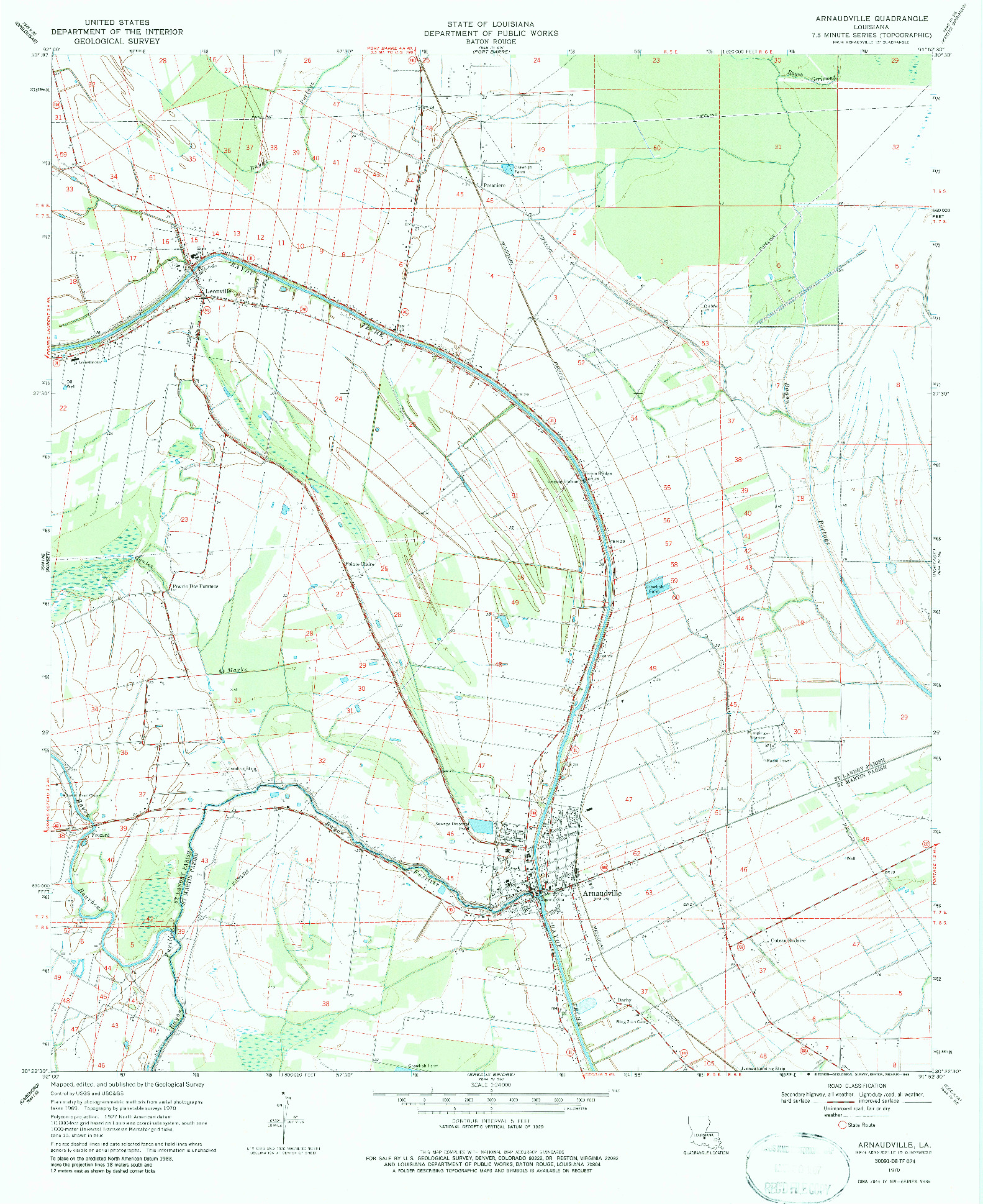 USGS 1:24000-SCALE QUADRANGLE FOR ARNAUDVILLE, LA 1970