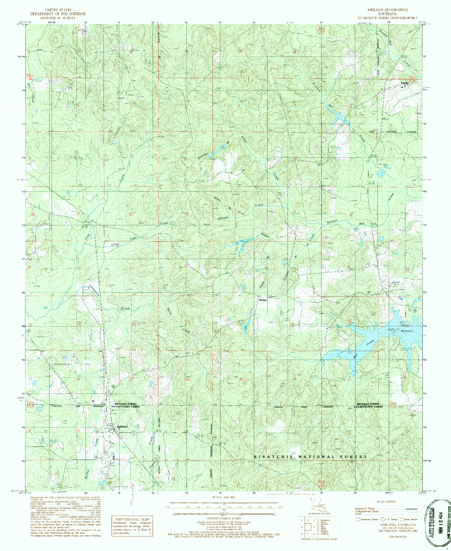 USGS 1:24000-SCALE QUADRANGLE FOR ASHLAND, LA 1986