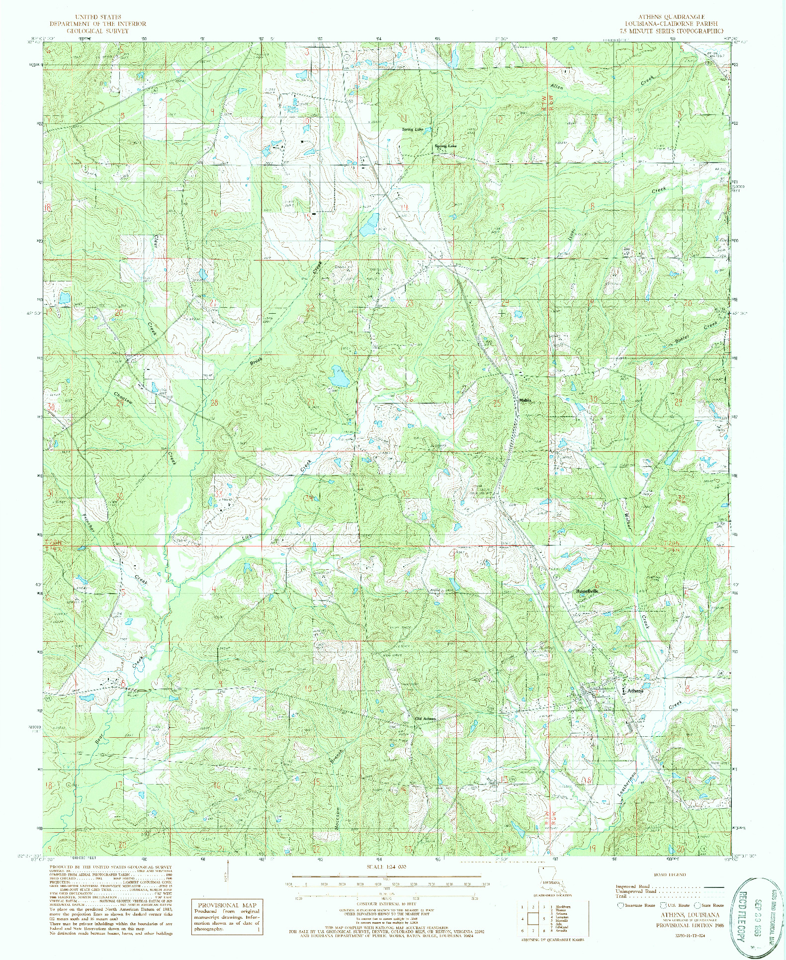 USGS 1:24000-SCALE QUADRANGLE FOR ATHENS, LA 1986