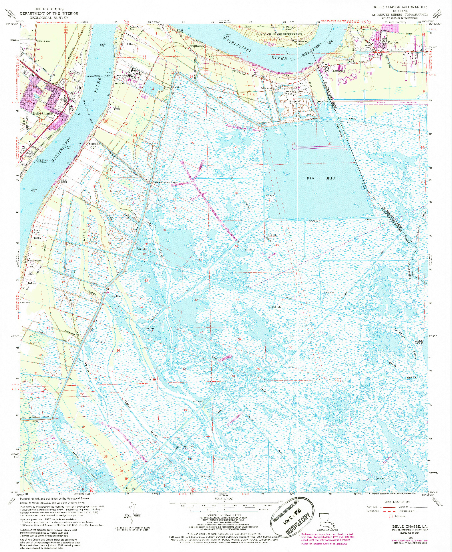 USGS 1:24000-SCALE QUADRANGLE FOR BELLE CHASSE, LA 1966