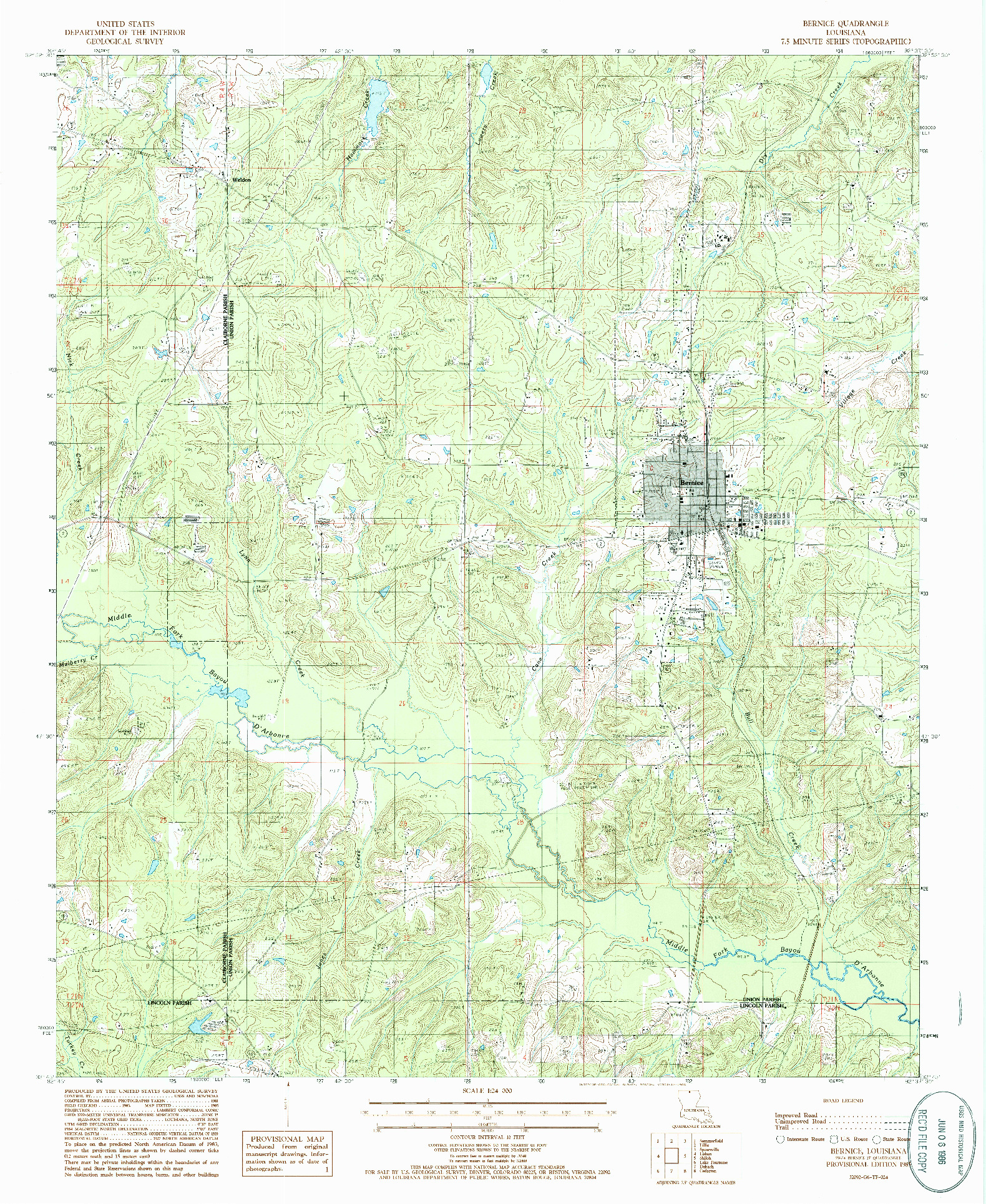 USGS 1:24000-SCALE QUADRANGLE FOR BERNICE, LA 1985
