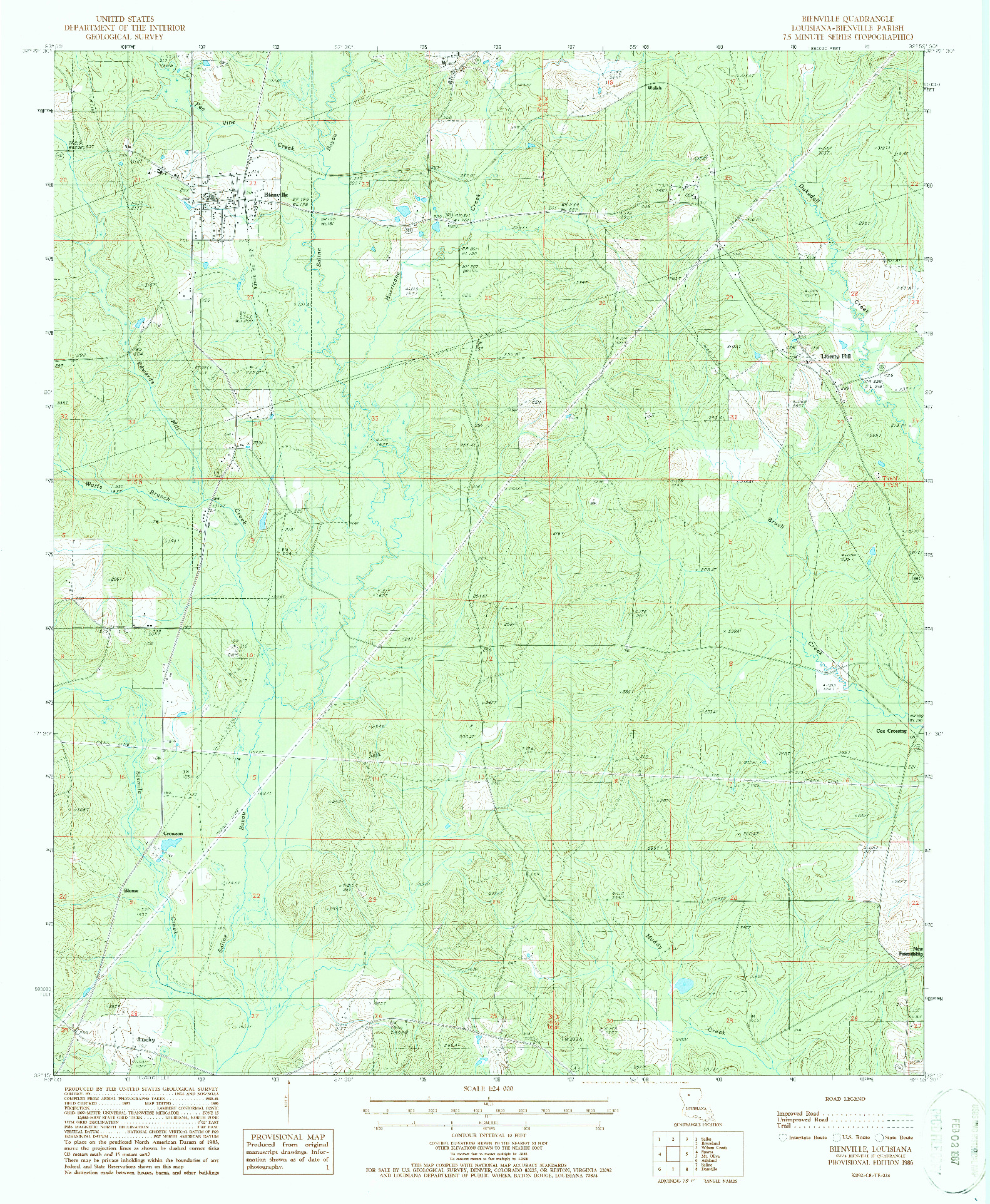 USGS 1:24000-SCALE QUADRANGLE FOR BIENVILLE, LA 1986