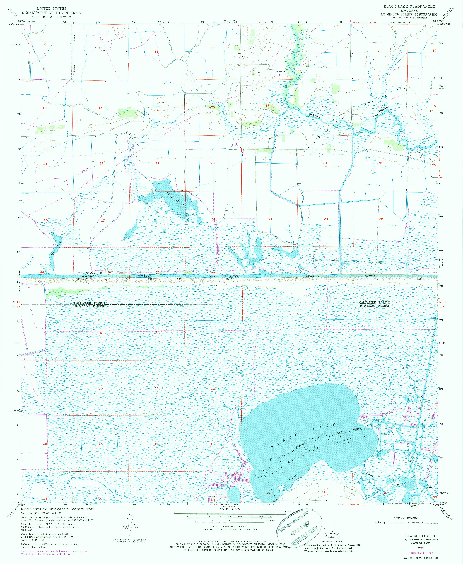 USGS 1:24000-SCALE QUADRANGLE FOR BLACK LAKE, LA 1955