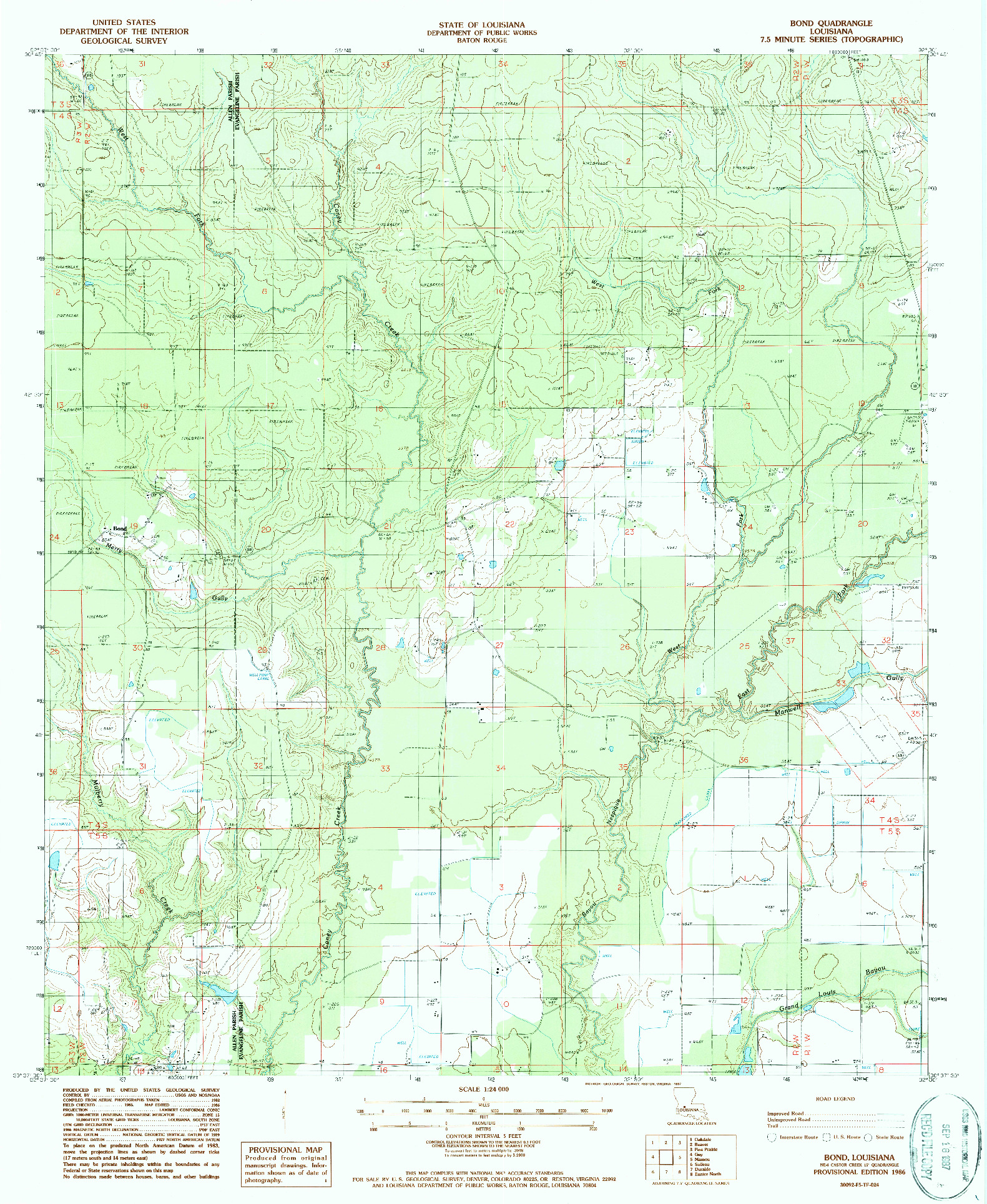 USGS 1:24000-SCALE QUADRANGLE FOR BOND, LA 1986