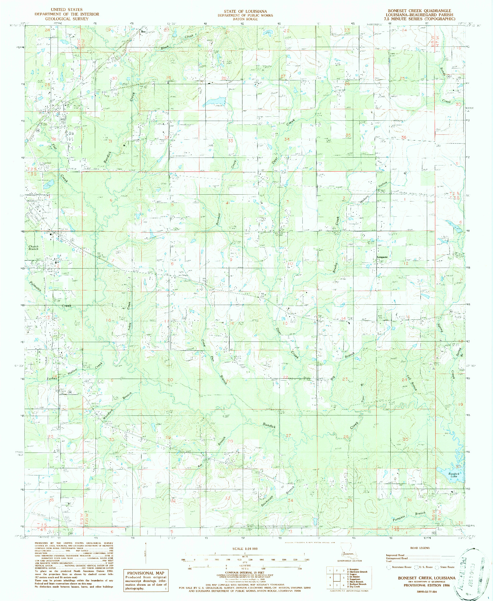 USGS 1:24000-SCALE QUADRANGLE FOR BONESET CREEK, LA 1986