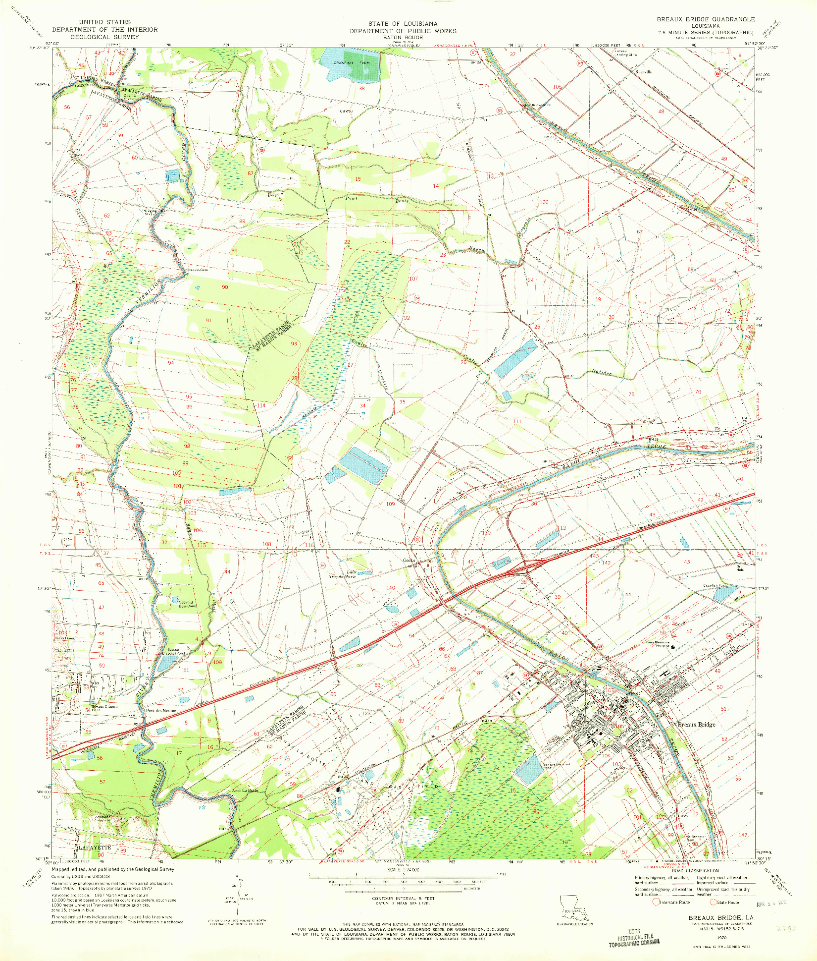 USGS 1:24000-SCALE QUADRANGLE FOR BREAUX BRIDGE, LA 1970