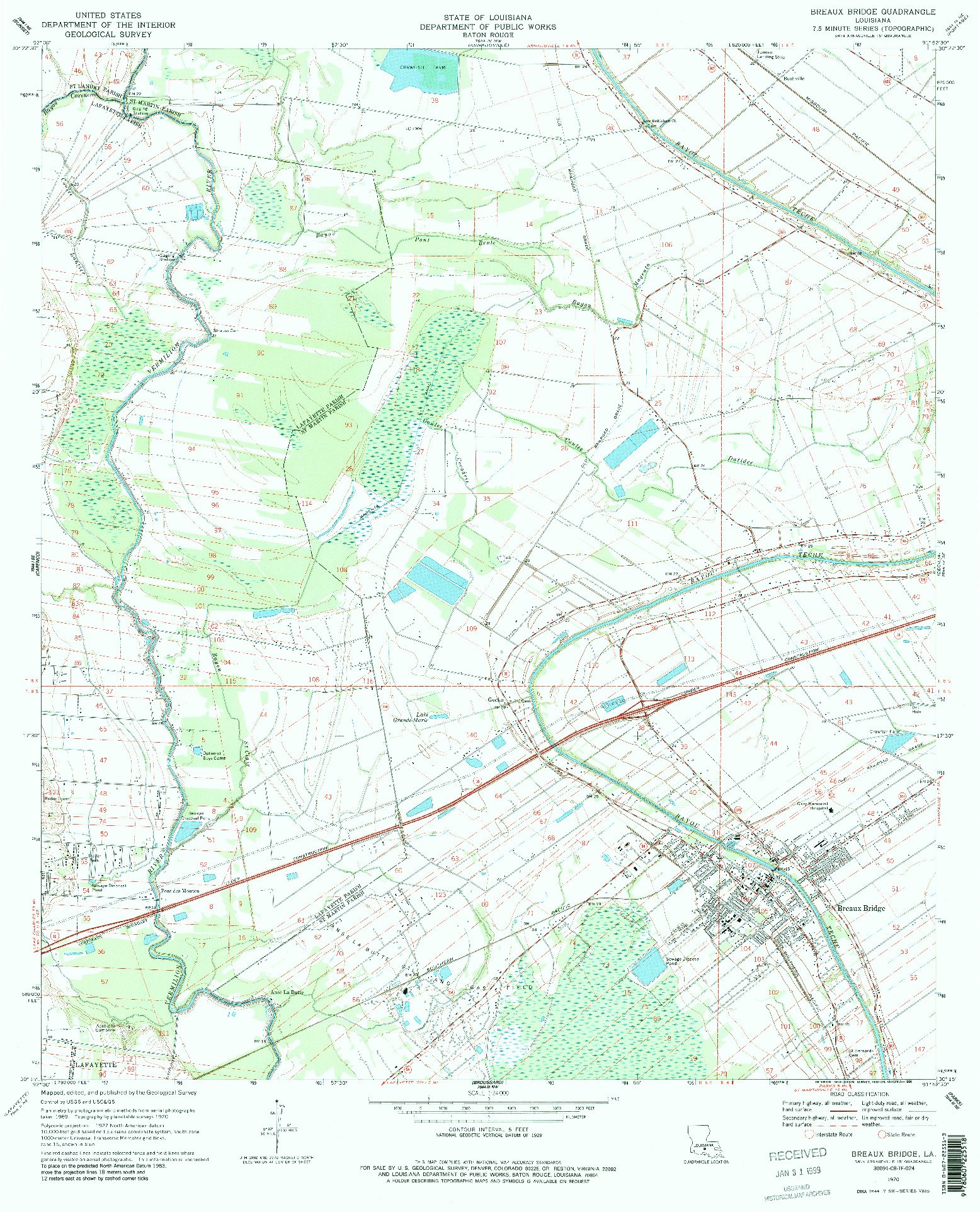 USGS 1:24000-SCALE QUADRANGLE FOR BREAUX BRIDGE, LA 1970