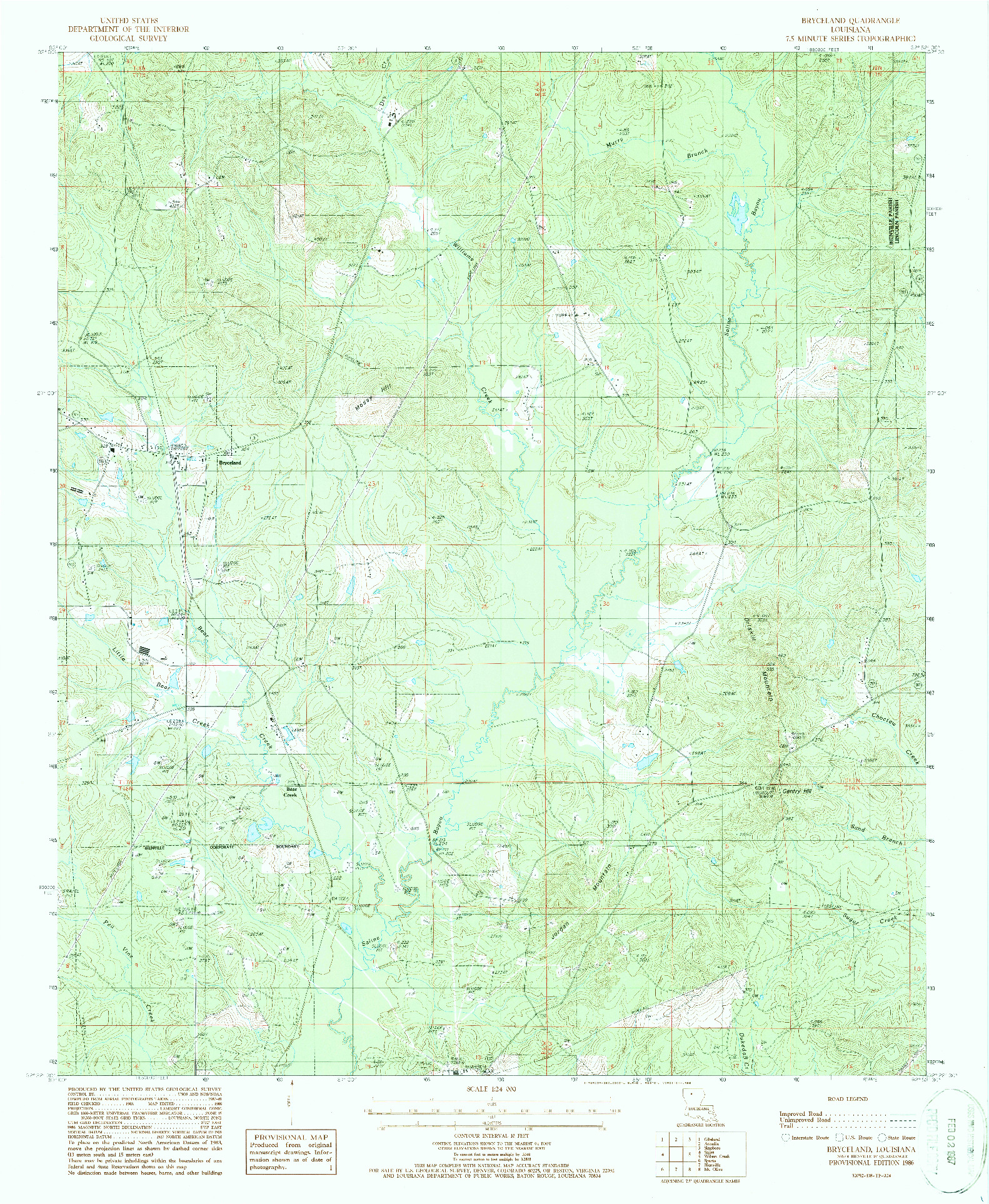 USGS 1:24000-SCALE QUADRANGLE FOR BRYCELAND, LA 1986