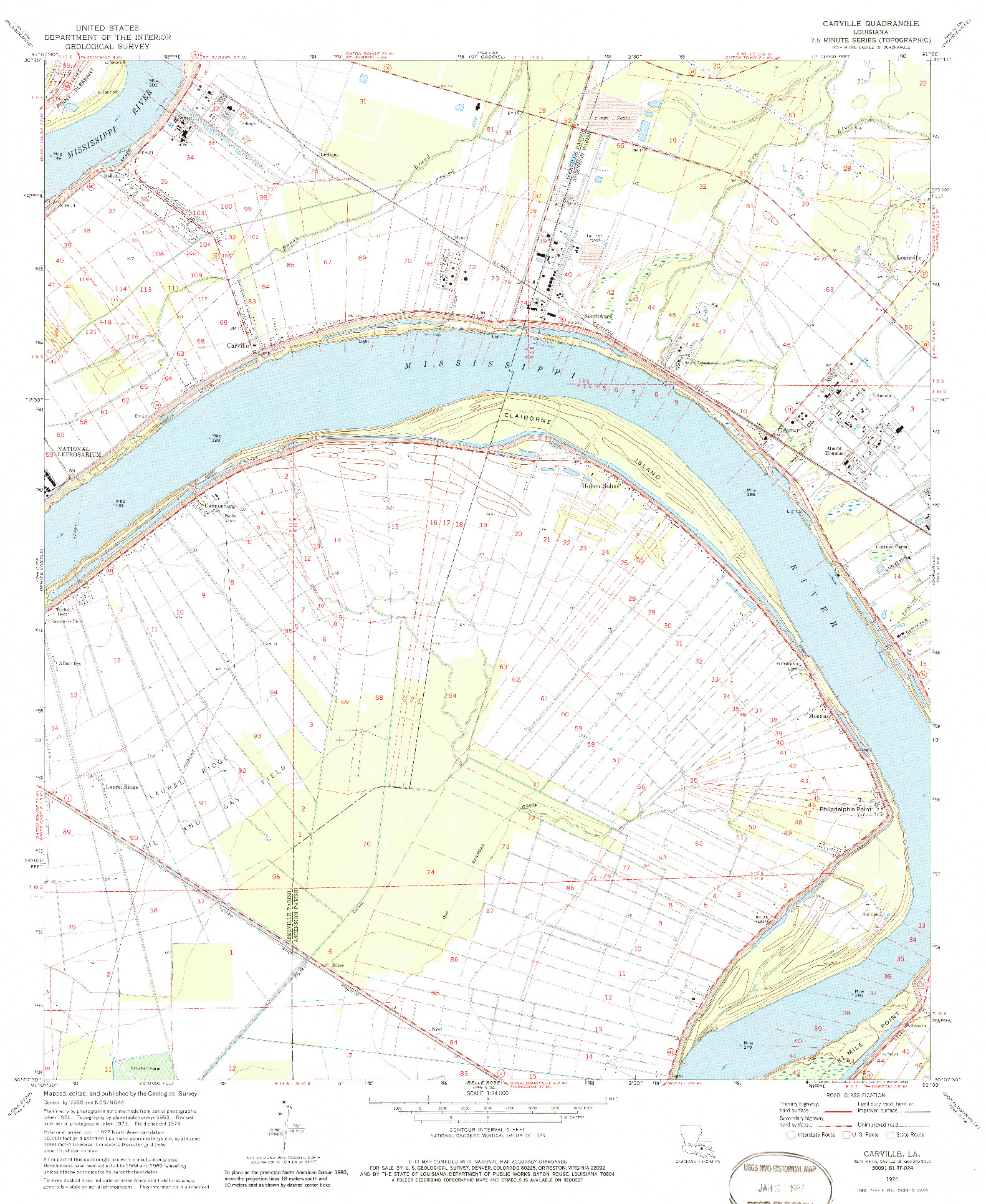 USGS 1:24000-SCALE QUADRANGLE FOR CARVILLE, LA 1974