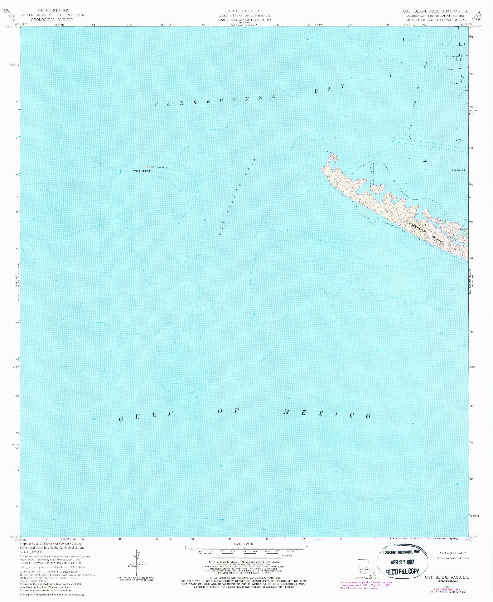 USGS 1:24000-SCALE QUADRANGLE FOR CAT ISLAND PASS, LA 1953