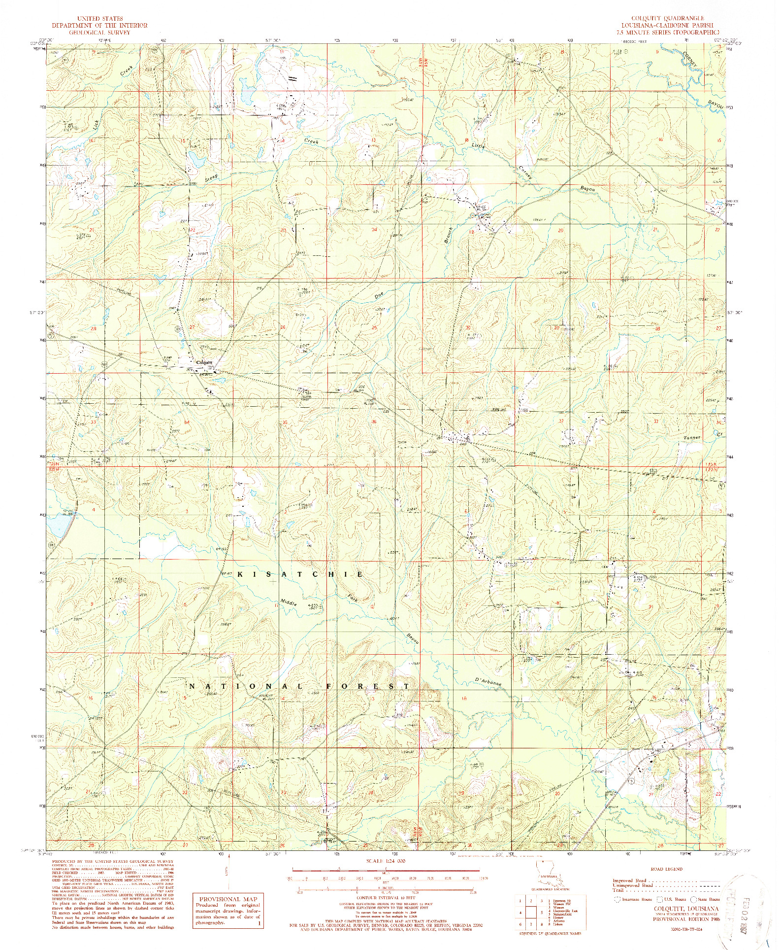 USGS 1:24000-SCALE QUADRANGLE FOR COLQUITT, LA 1986