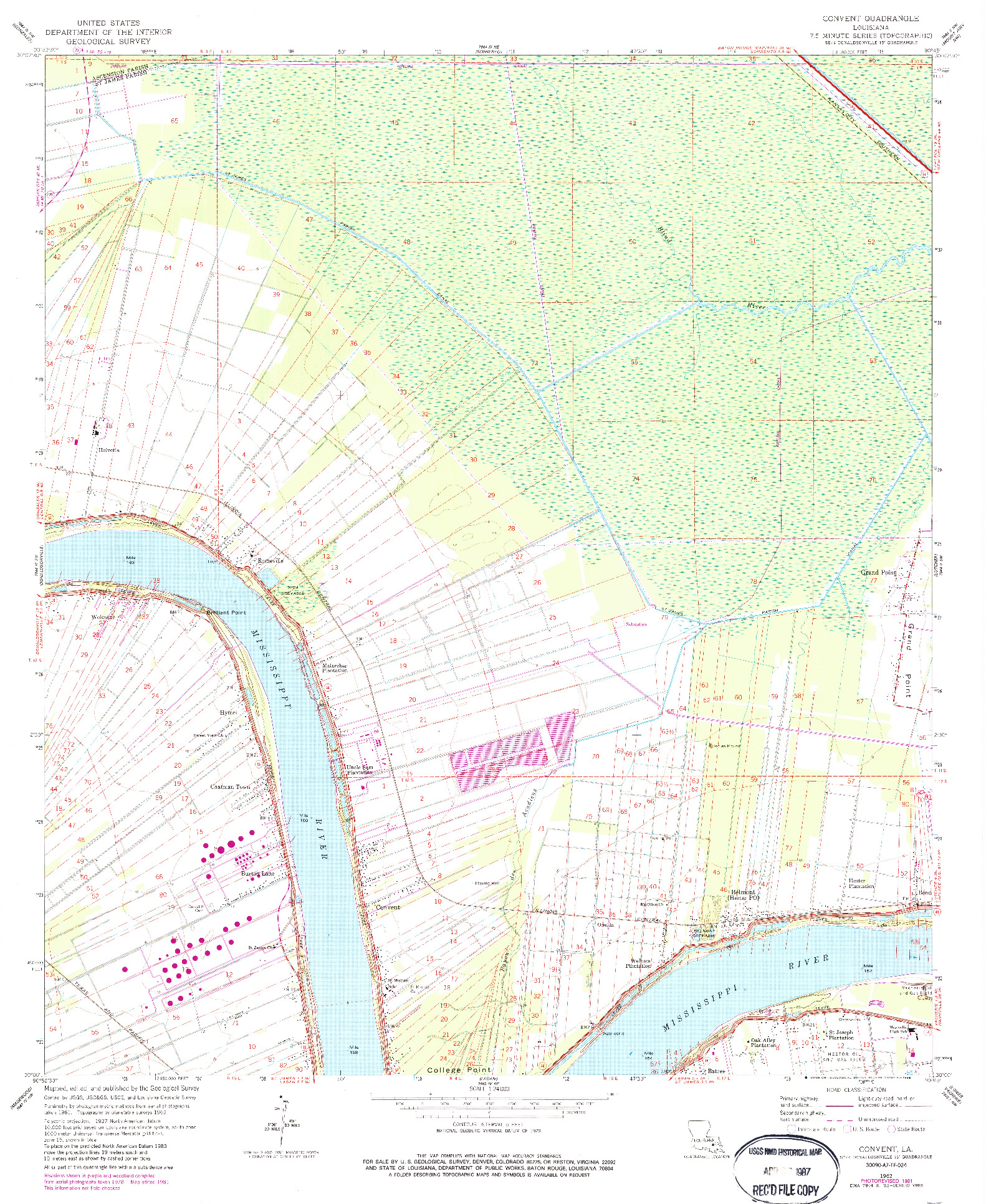 USGS 1:24000-SCALE QUADRANGLE FOR CONVENT, LA 1962