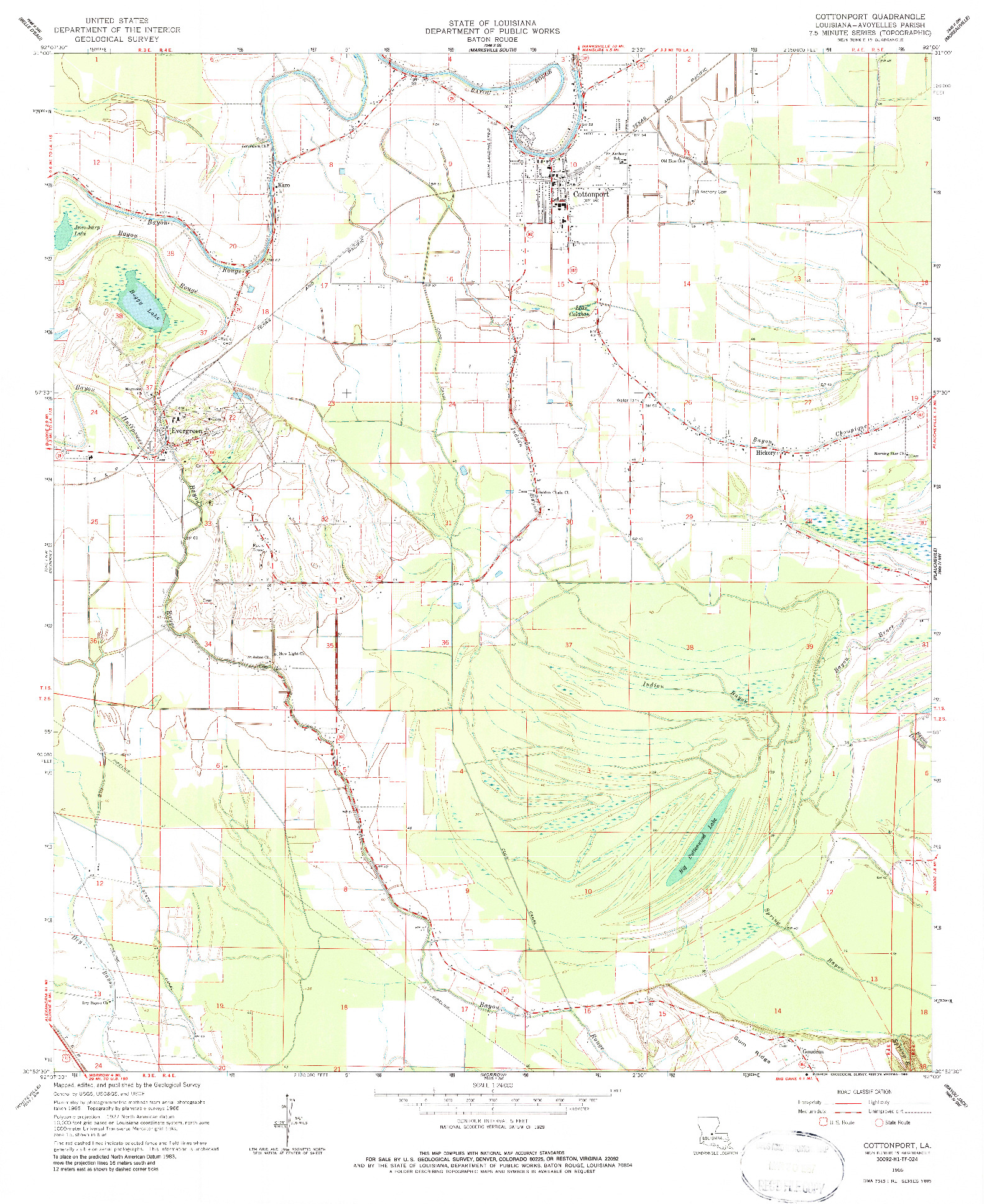 USGS 1:24000-SCALE QUADRANGLE FOR COTTONPORT, LA 1966