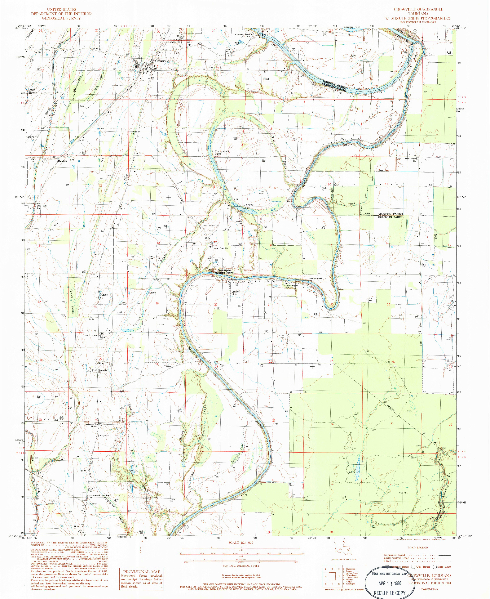 USGS 1:24000-SCALE QUADRANGLE FOR CROWVILLE, LA 1983