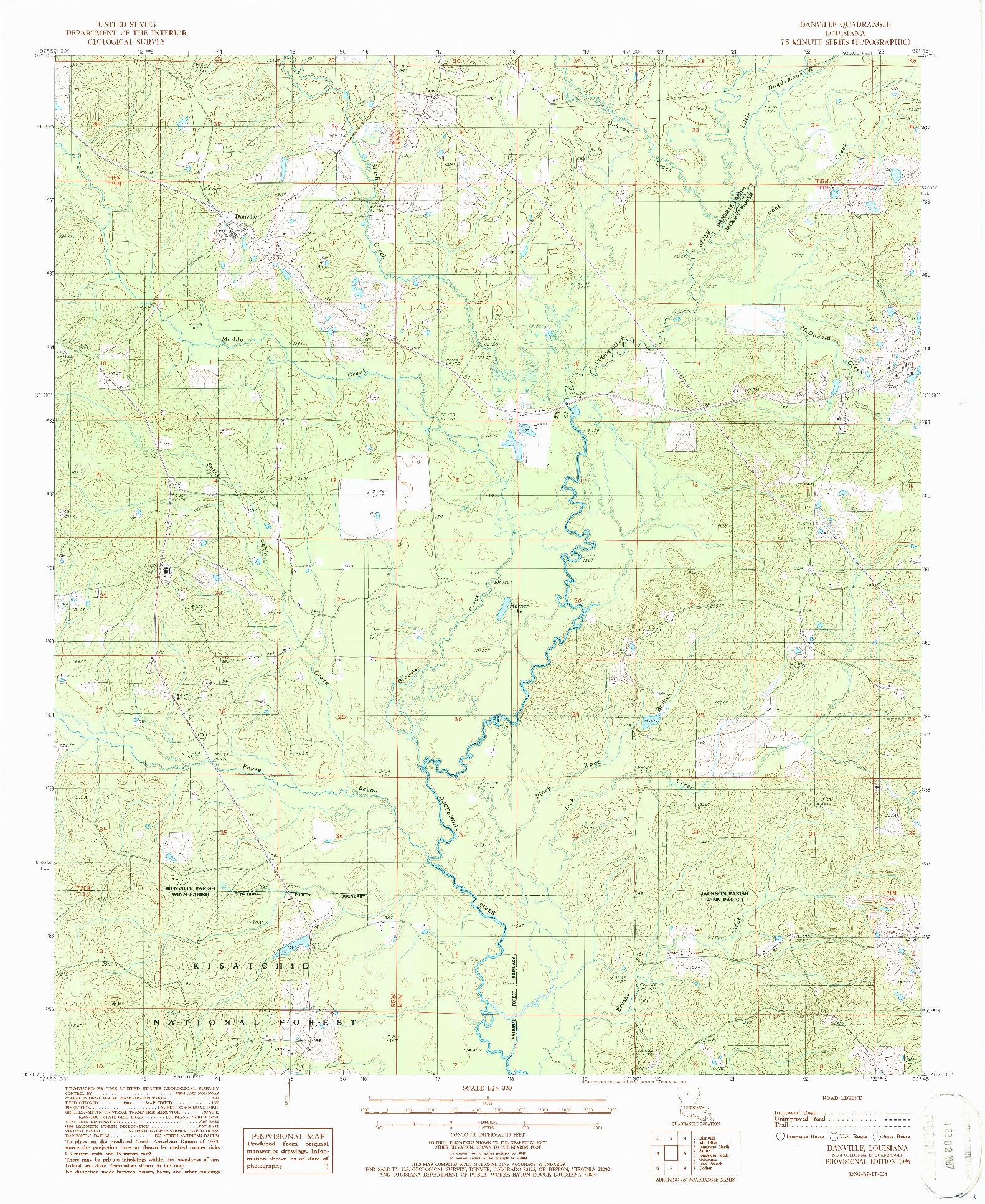 USGS 1:24000-SCALE QUADRANGLE FOR DANVILLE, LA 1986