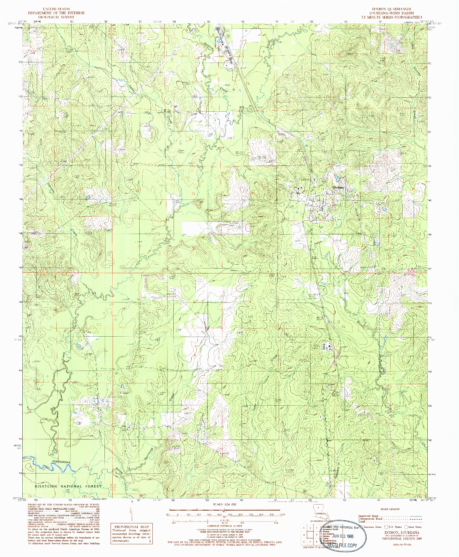 USGS 1:24000-SCALE QUADRANGLE FOR DODSON, LA 1985