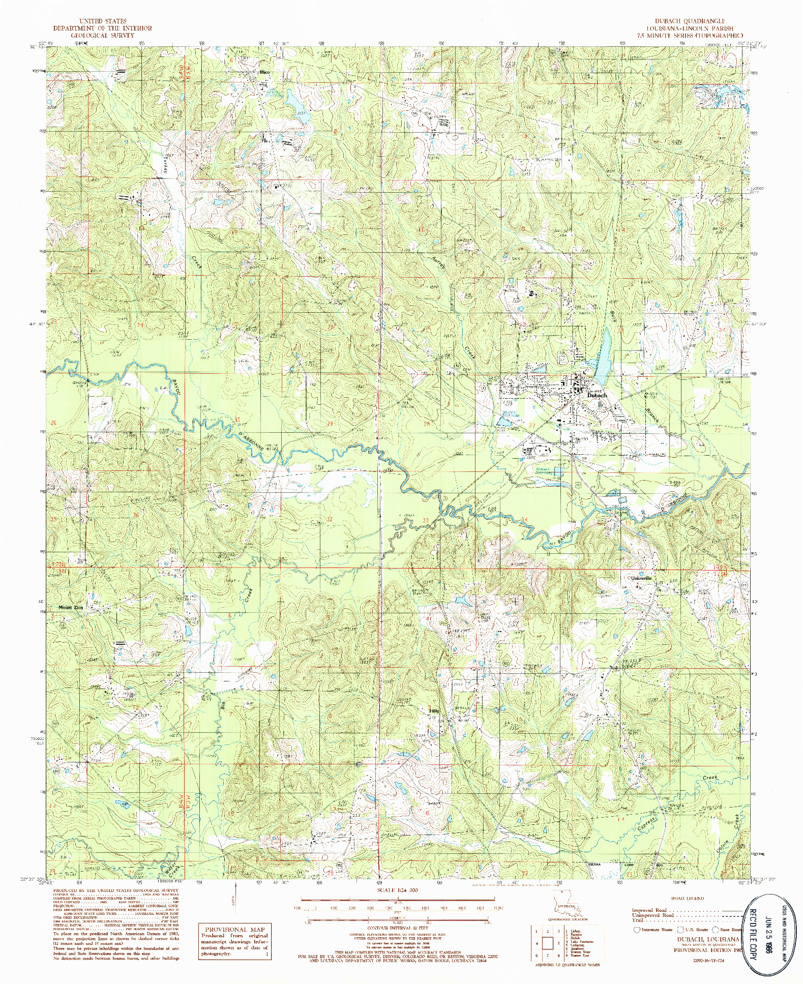 USGS 1:24000-SCALE QUADRANGLE FOR DUBACH, LA 1985