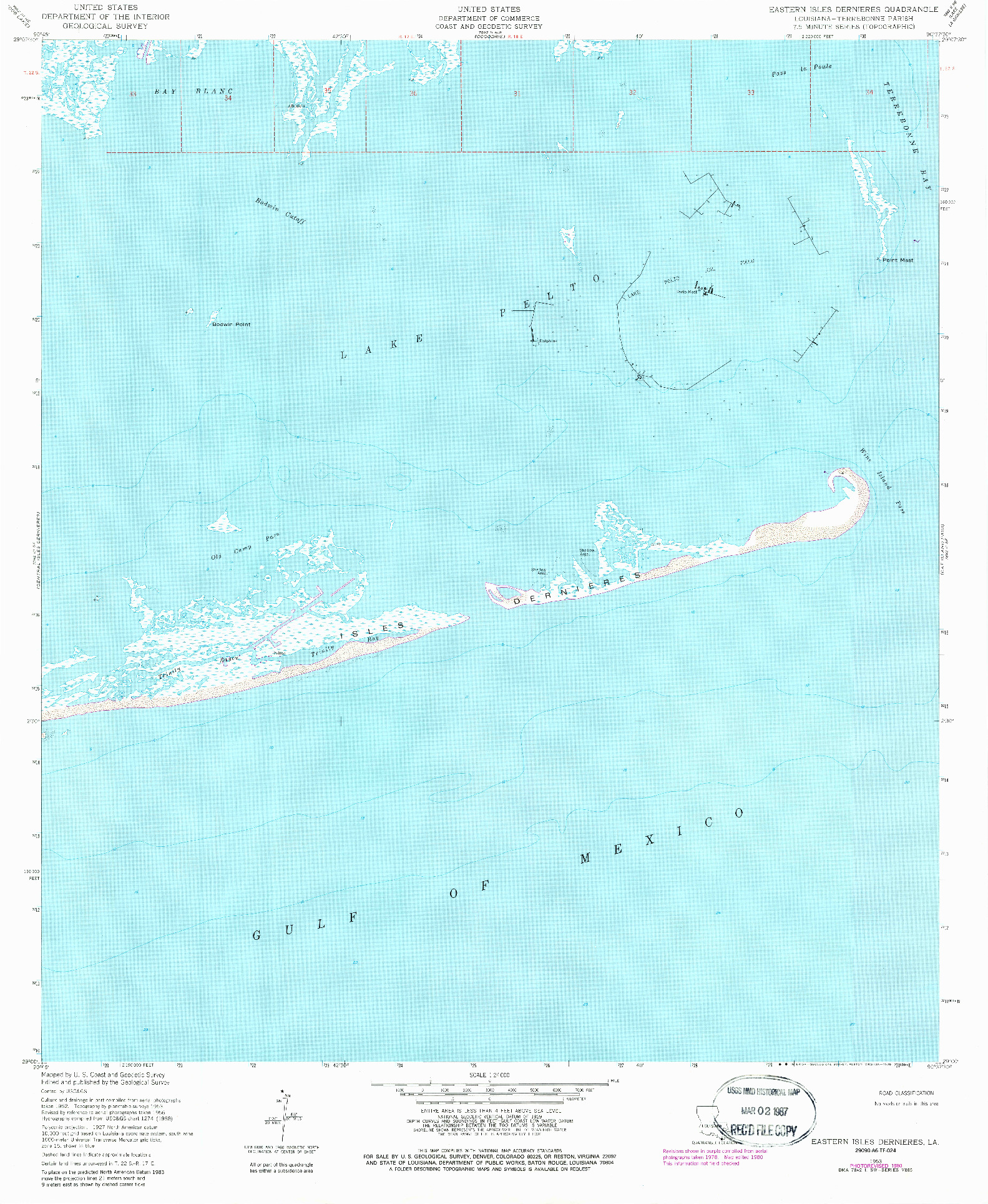 USGS 1:24000-SCALE QUADRANGLE FOR EASTERN ISLES DERNIERES, LA 1953