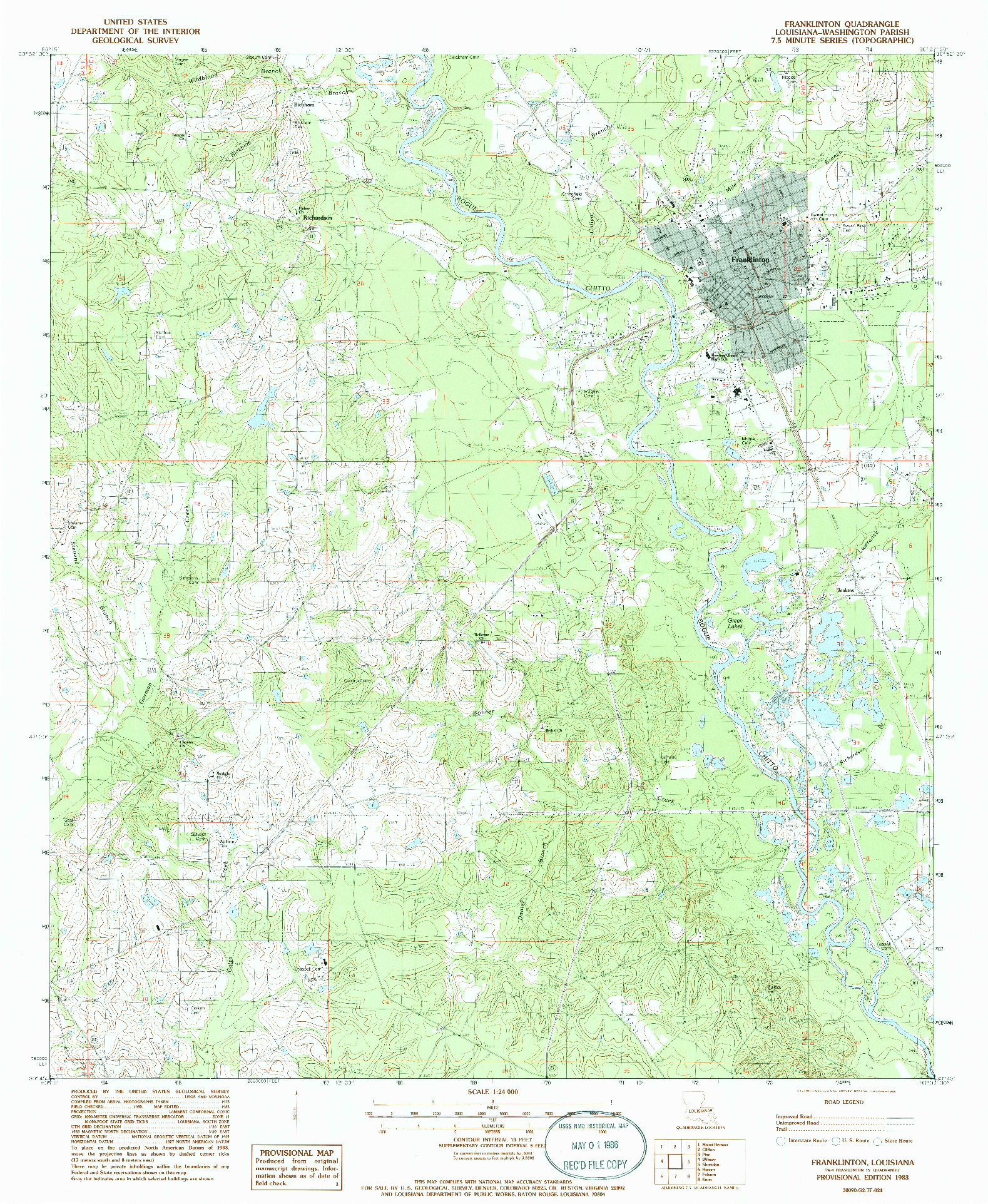 USGS 1:24000-SCALE QUADRANGLE FOR FRANKLINTON, LA 1983