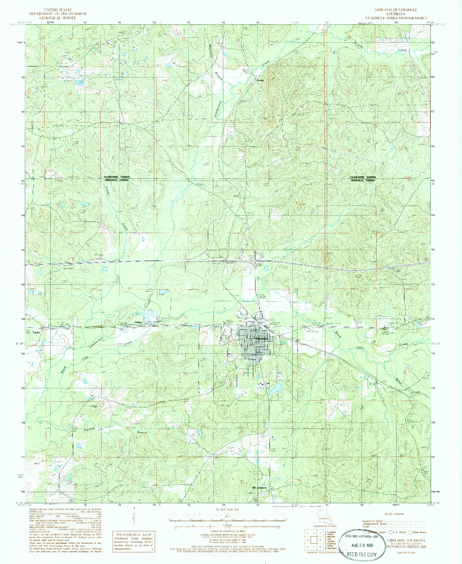 USGS 1:24000-SCALE QUADRANGLE FOR GIBSLAND, LA 1986