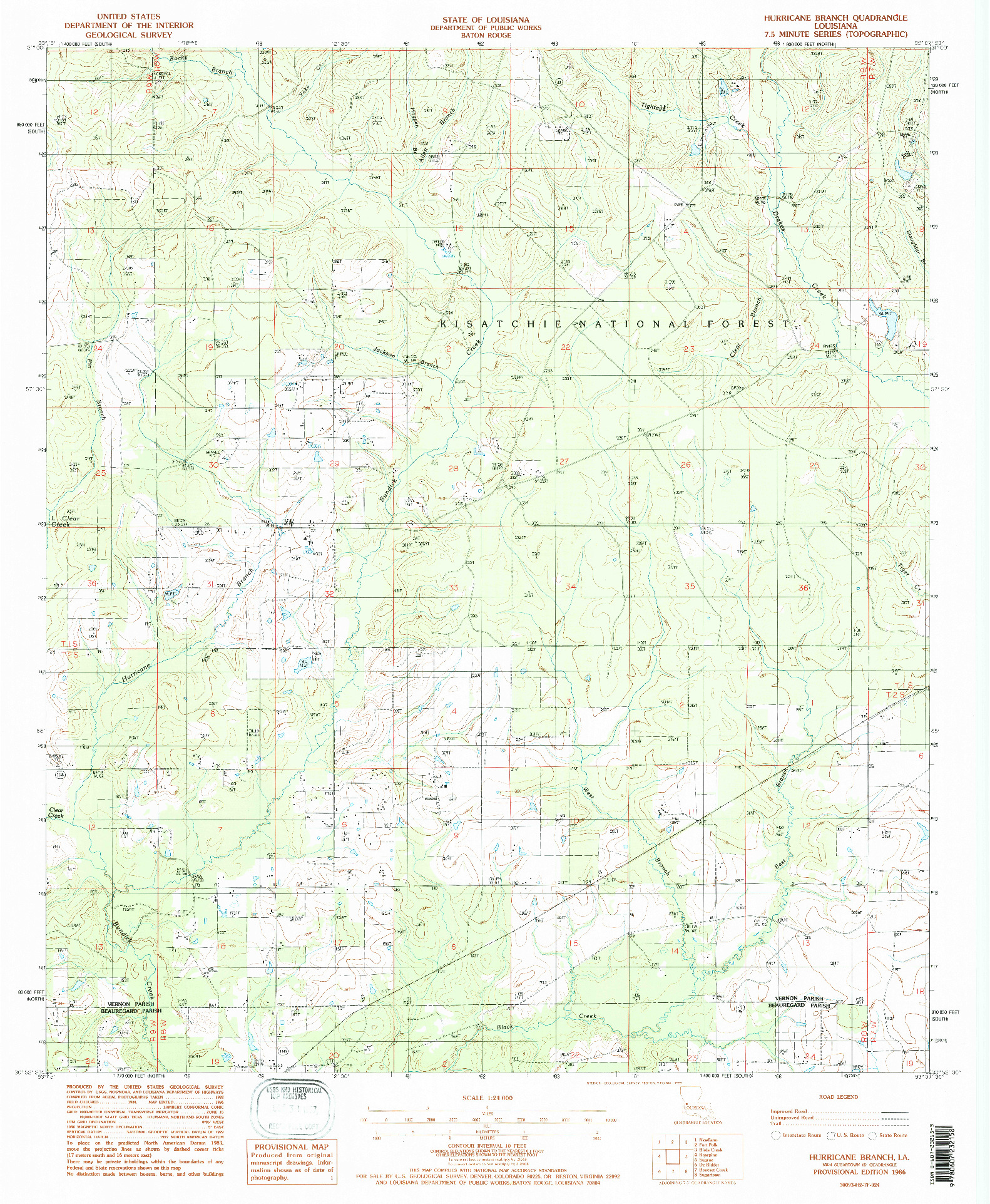 USGS 1:24000-SCALE QUADRANGLE FOR HURRICANE BRANCH, LA 1986