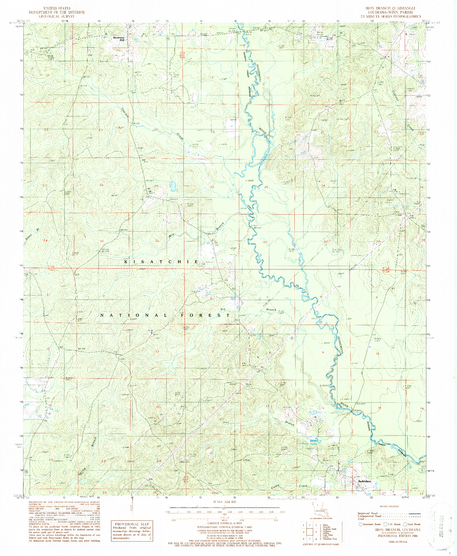 USGS 1:24000-SCALE QUADRANGLE FOR IRON BRANCH, LA 1986