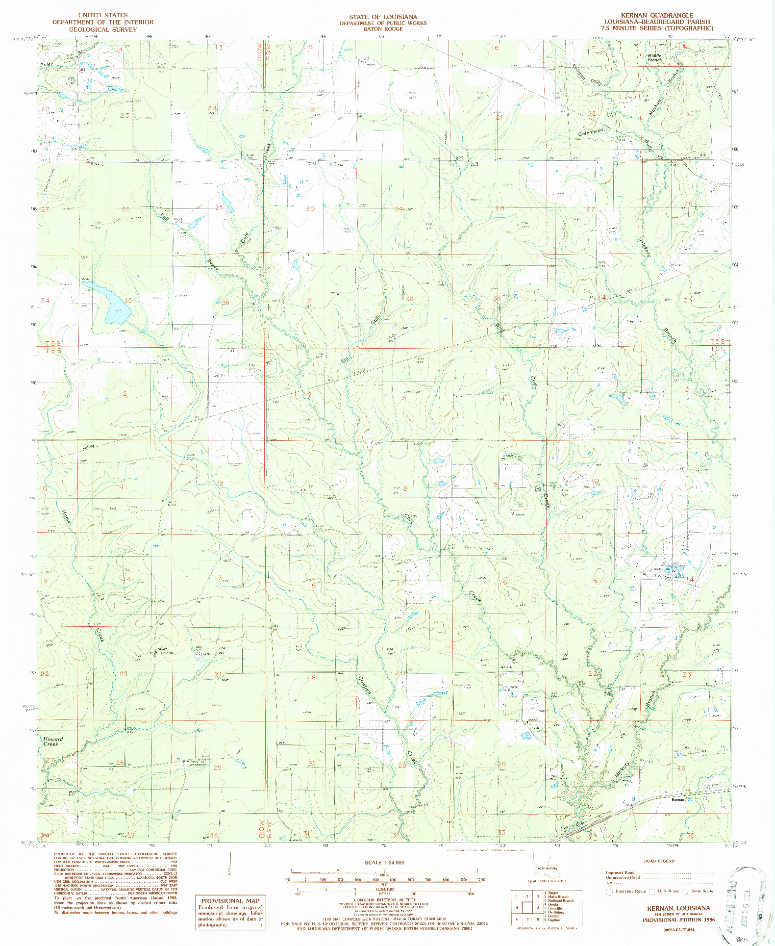 USGS 1:24000-SCALE QUADRANGLE FOR KERNAN, LA 1986
