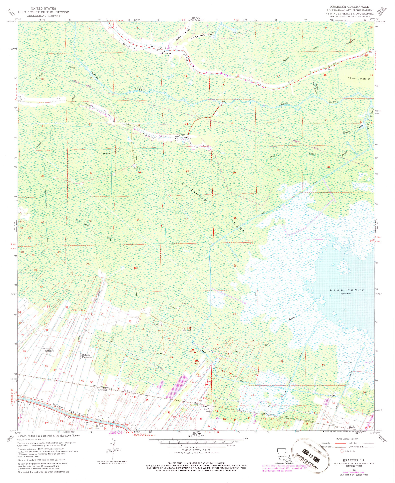 USGS 1:24000-SCALE QUADRANGLE FOR KRAEMER, LA 1962