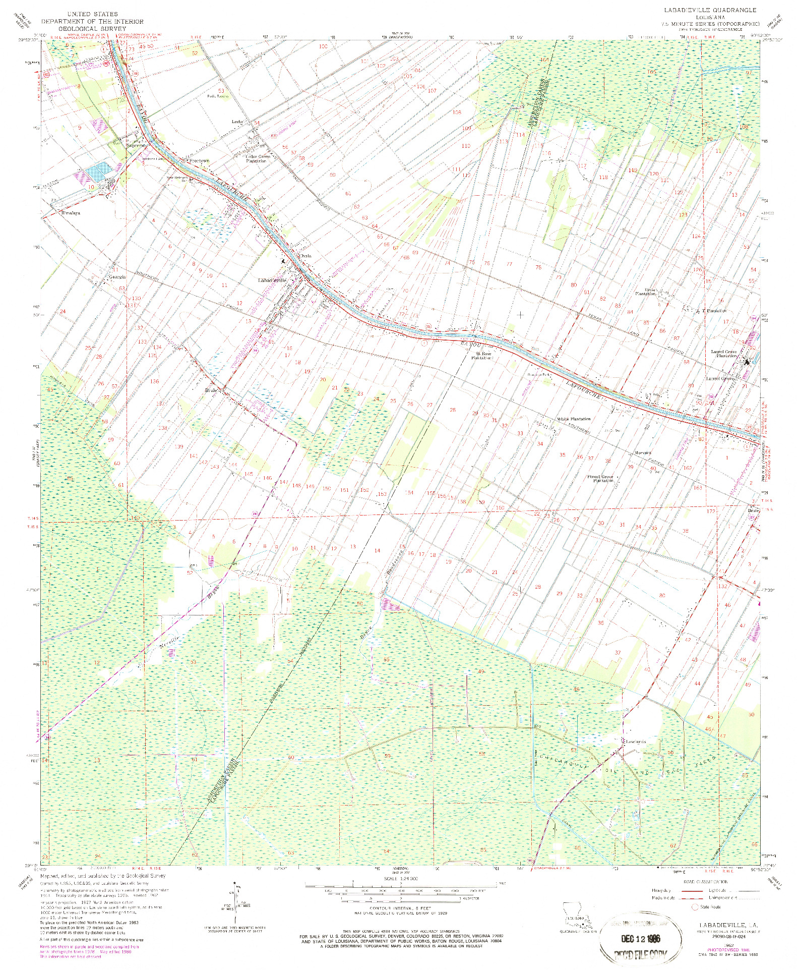 USGS 1:24000-SCALE QUADRANGLE FOR LABADIEVILLE, LA 1962