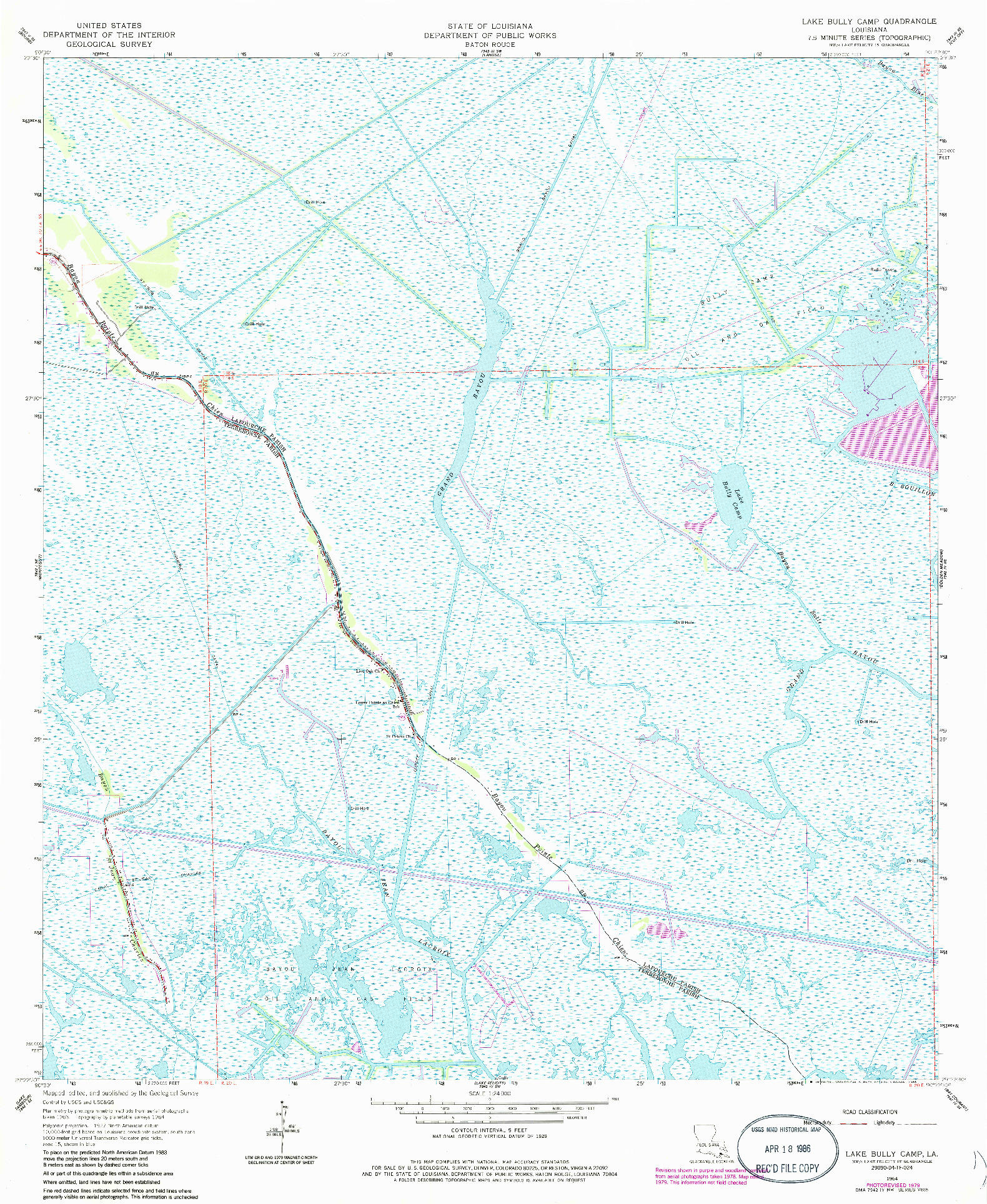 USGS 1:24000-SCALE QUADRANGLE FOR LAKE BULLY CAMP, LA 1964