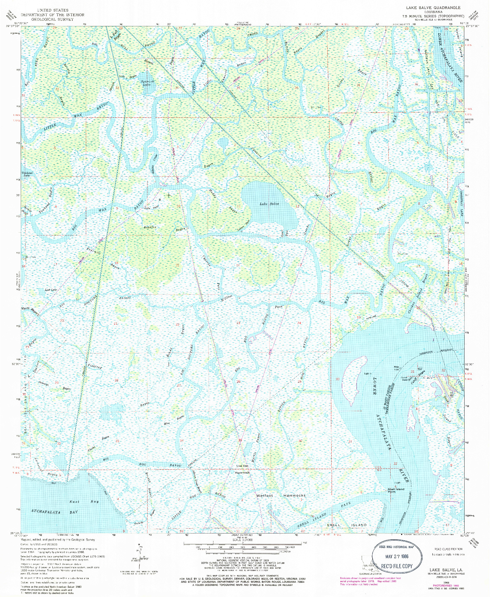 USGS 1:24000-SCALE QUADRANGLE FOR LAKE SALVE, LA 1966