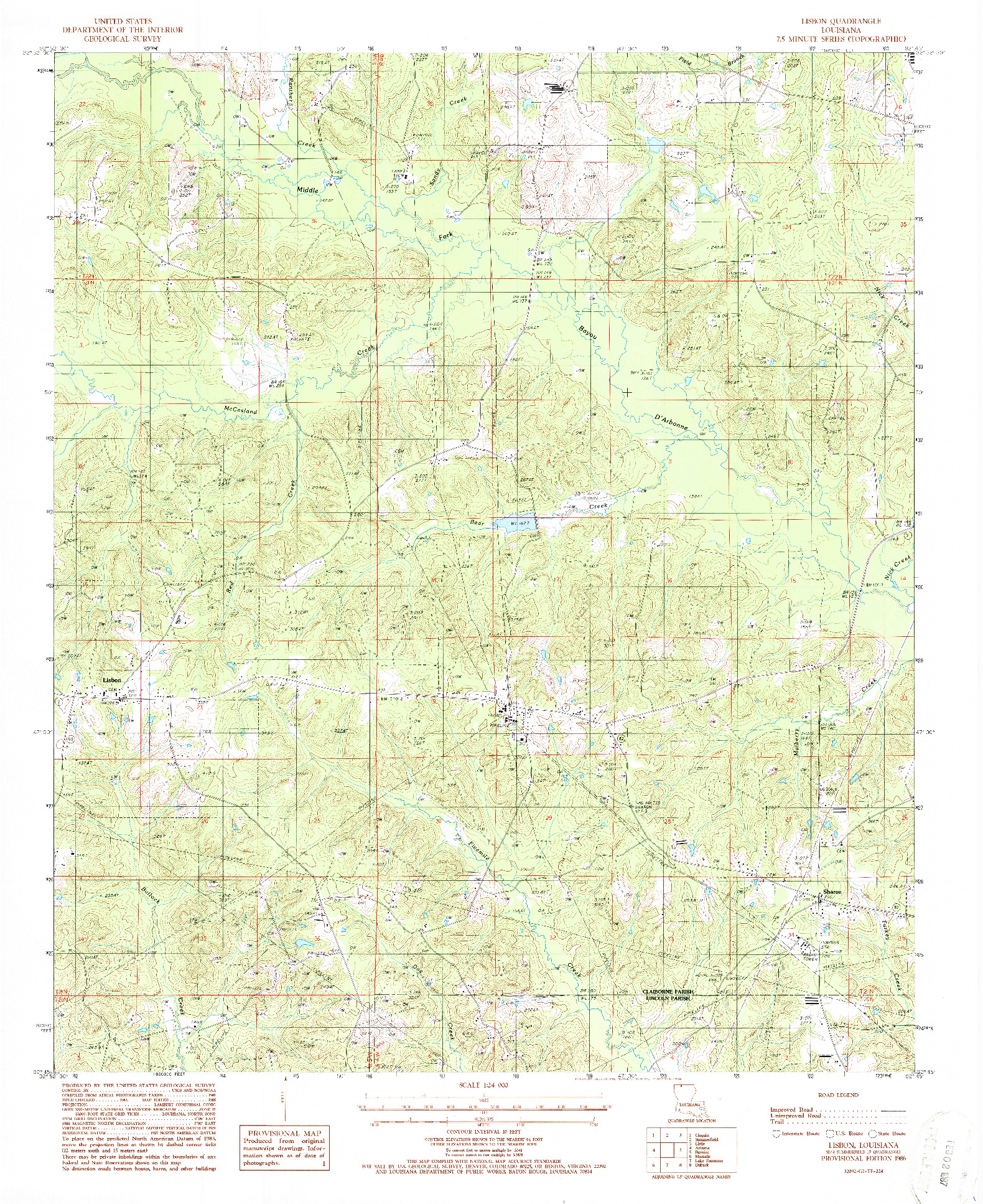 USGS 1:24000-SCALE QUADRANGLE FOR LISBON, LA 1986